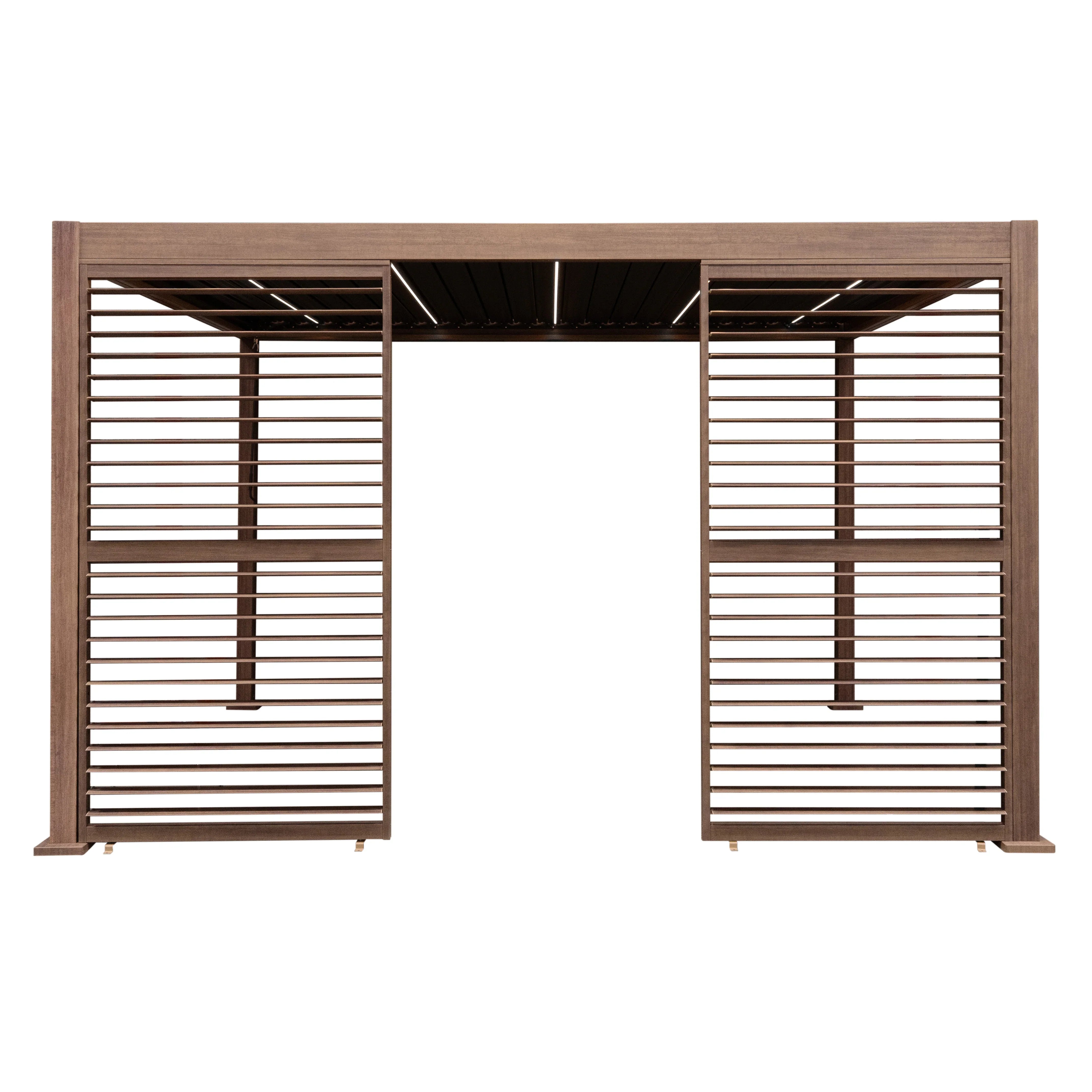 Wood Effect Aluminium Pergola With LED Lights & 2 x Side Panels - 4m x 3m