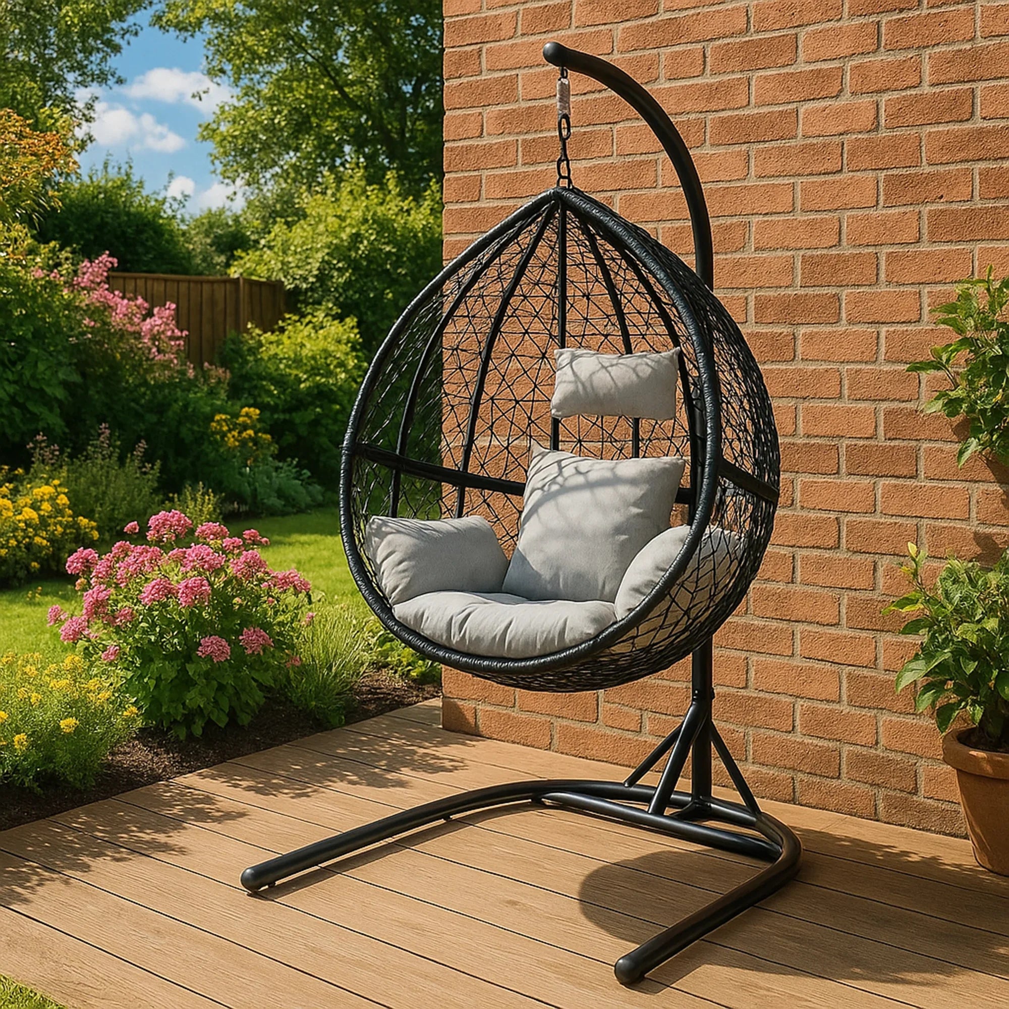 Hanging Rattan Egg Chair - Black