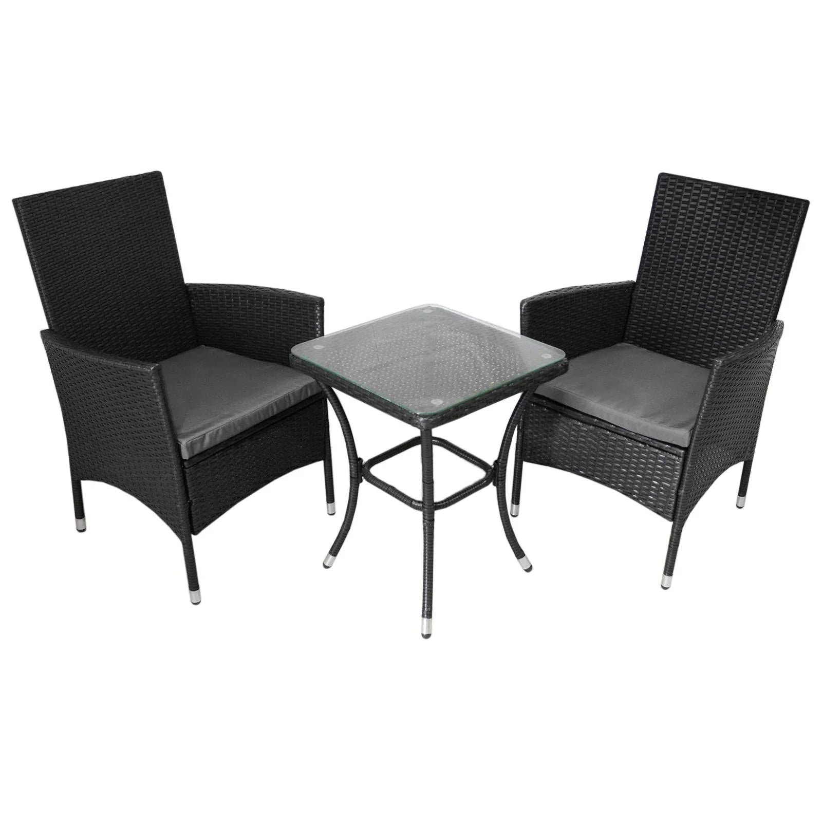 Jardí 2-Seater Rattan Bistro Black Set with Cushions & Rain Cover