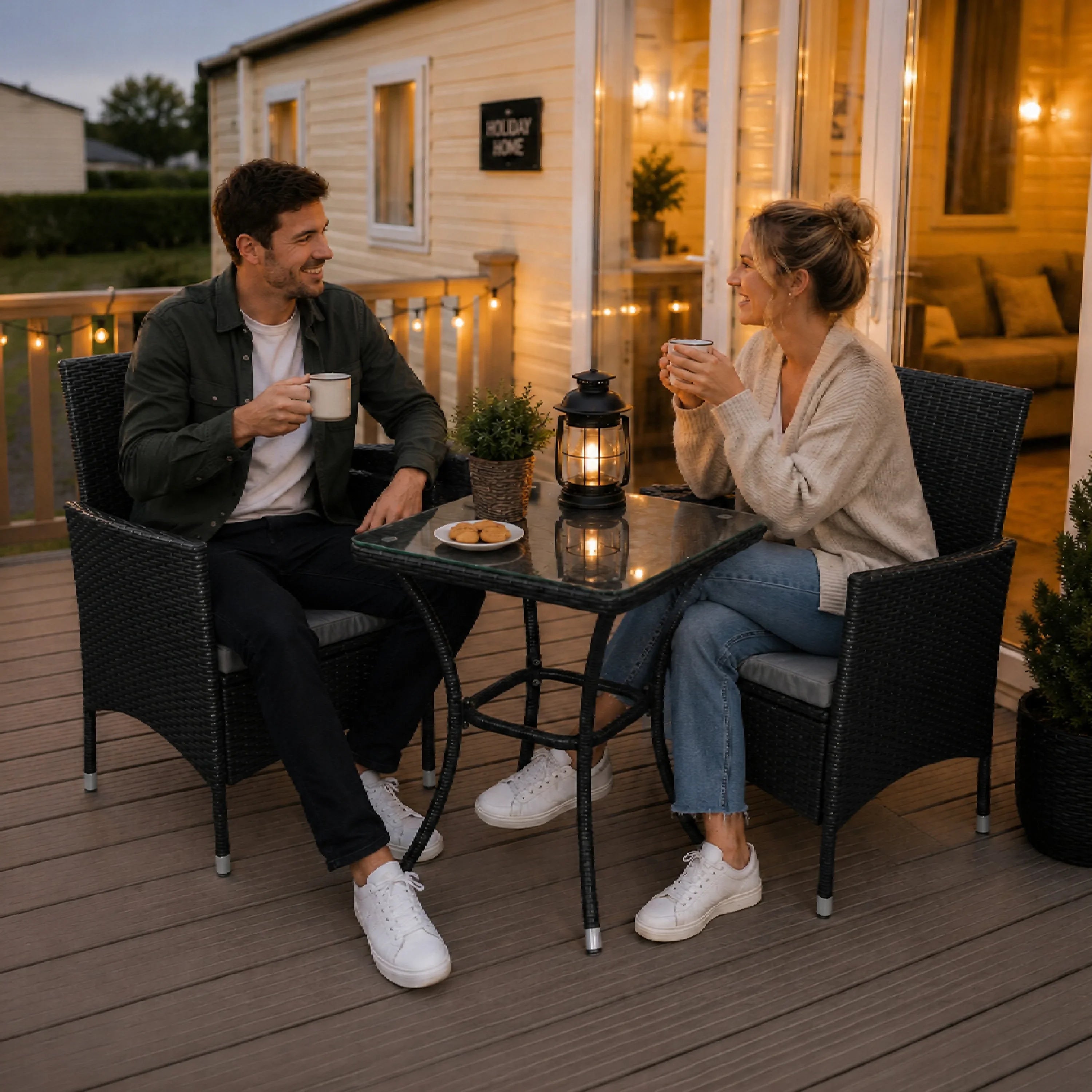 Jardí 2-Seater Rattan Bistro Black Set with Cushions & Rain Cover