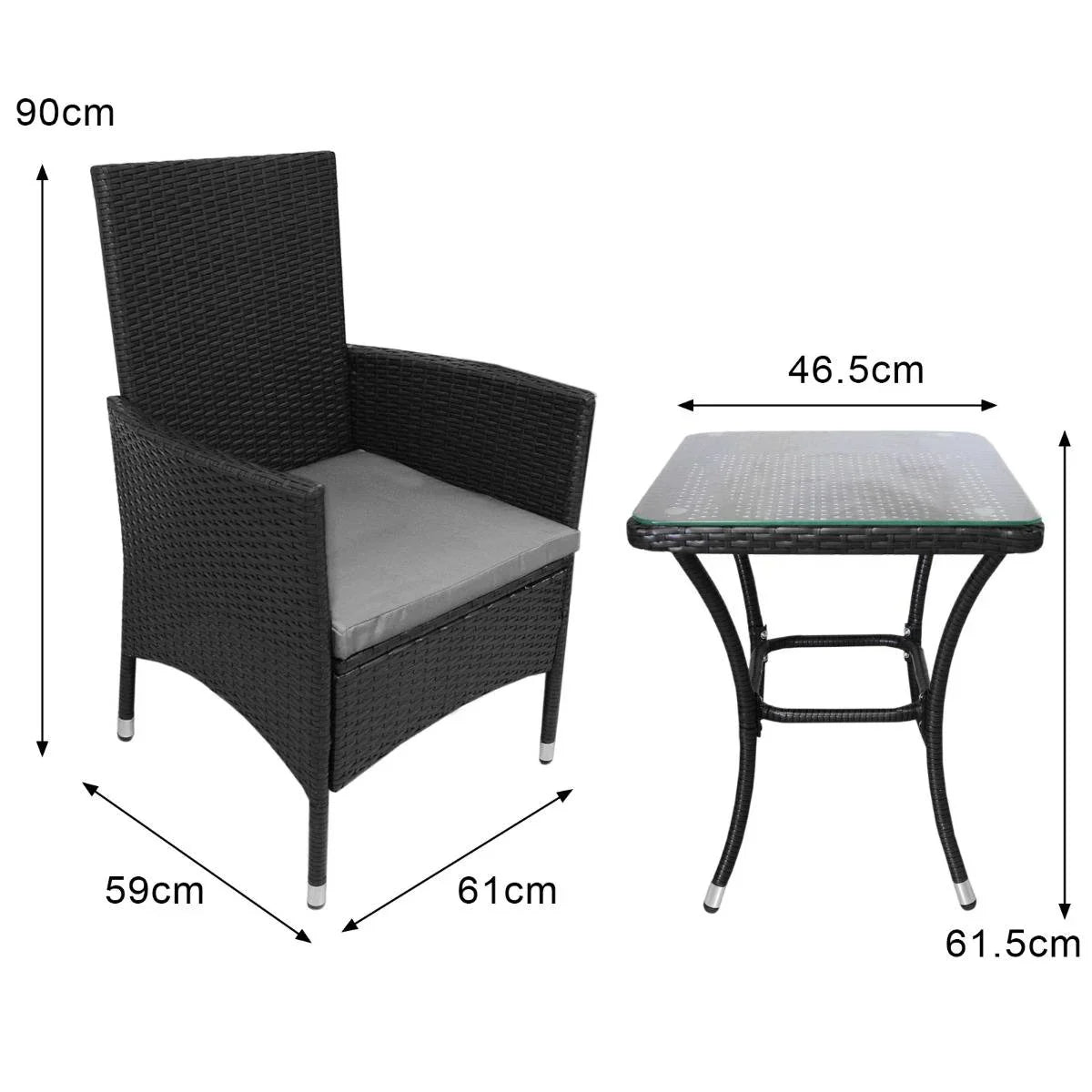 Jardí 2-Seater Rattan Bistro Black Set with Cushions & Rain Cover