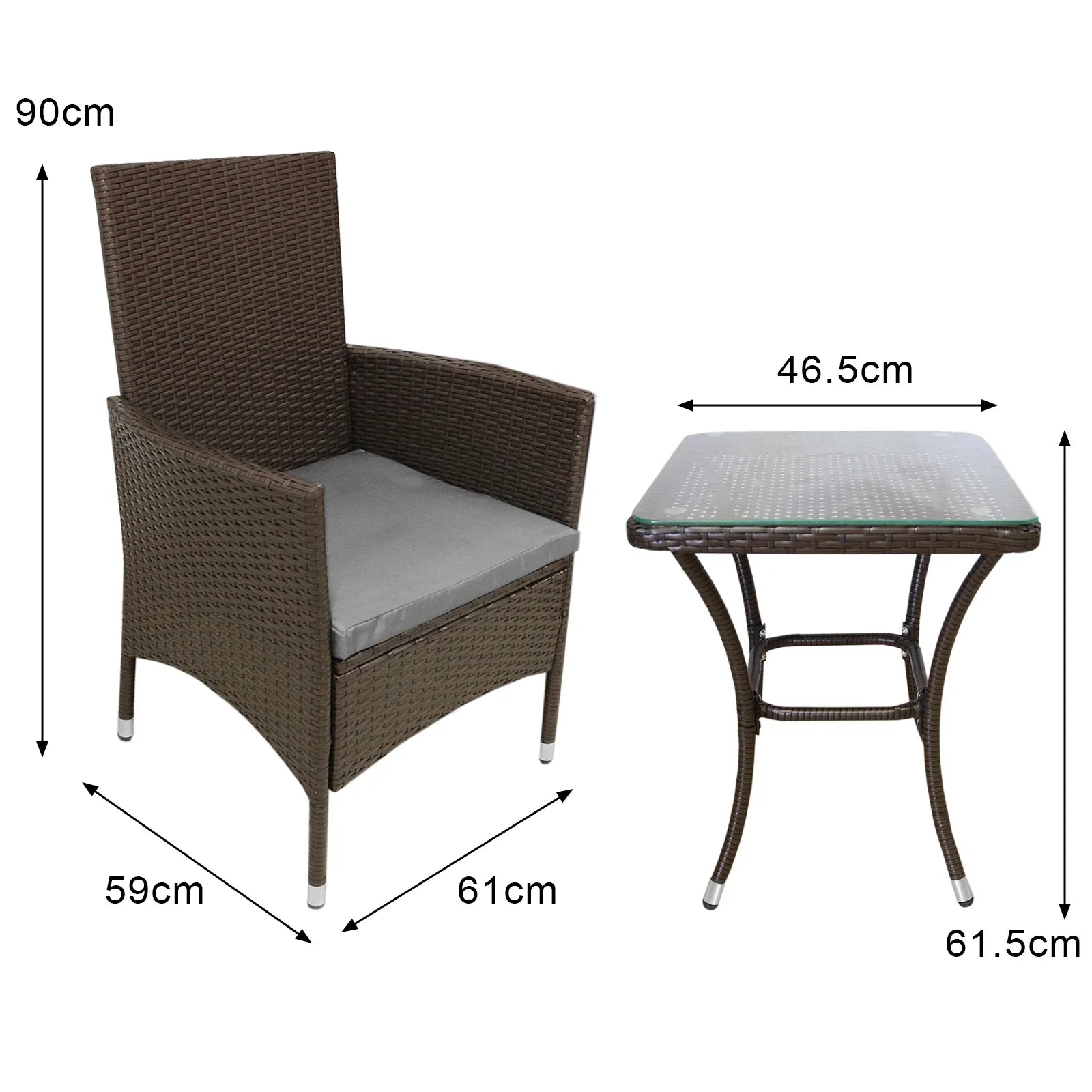 Jardí 2-Seater Rattan Bistro Brown Set with Cushions & Rain Cover