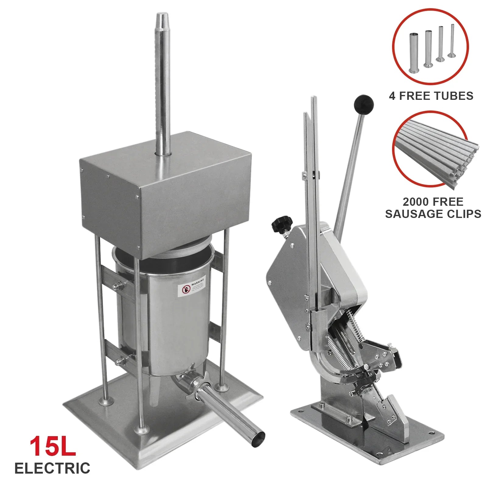 15L Electric Sausage Stuffer & Clipper Bundle