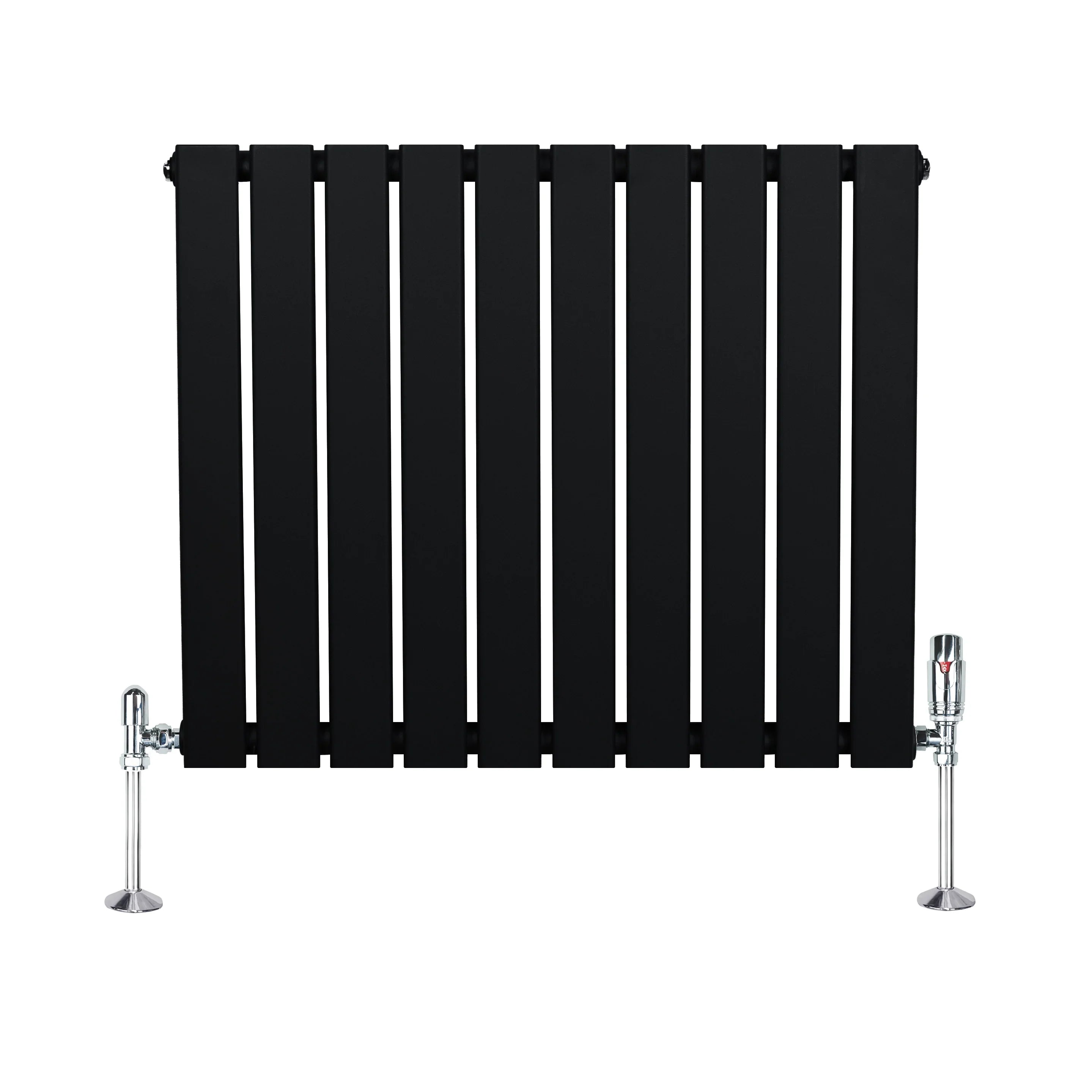 Flat Single Column Radiator & Valves – 600mm x 700mm – Black