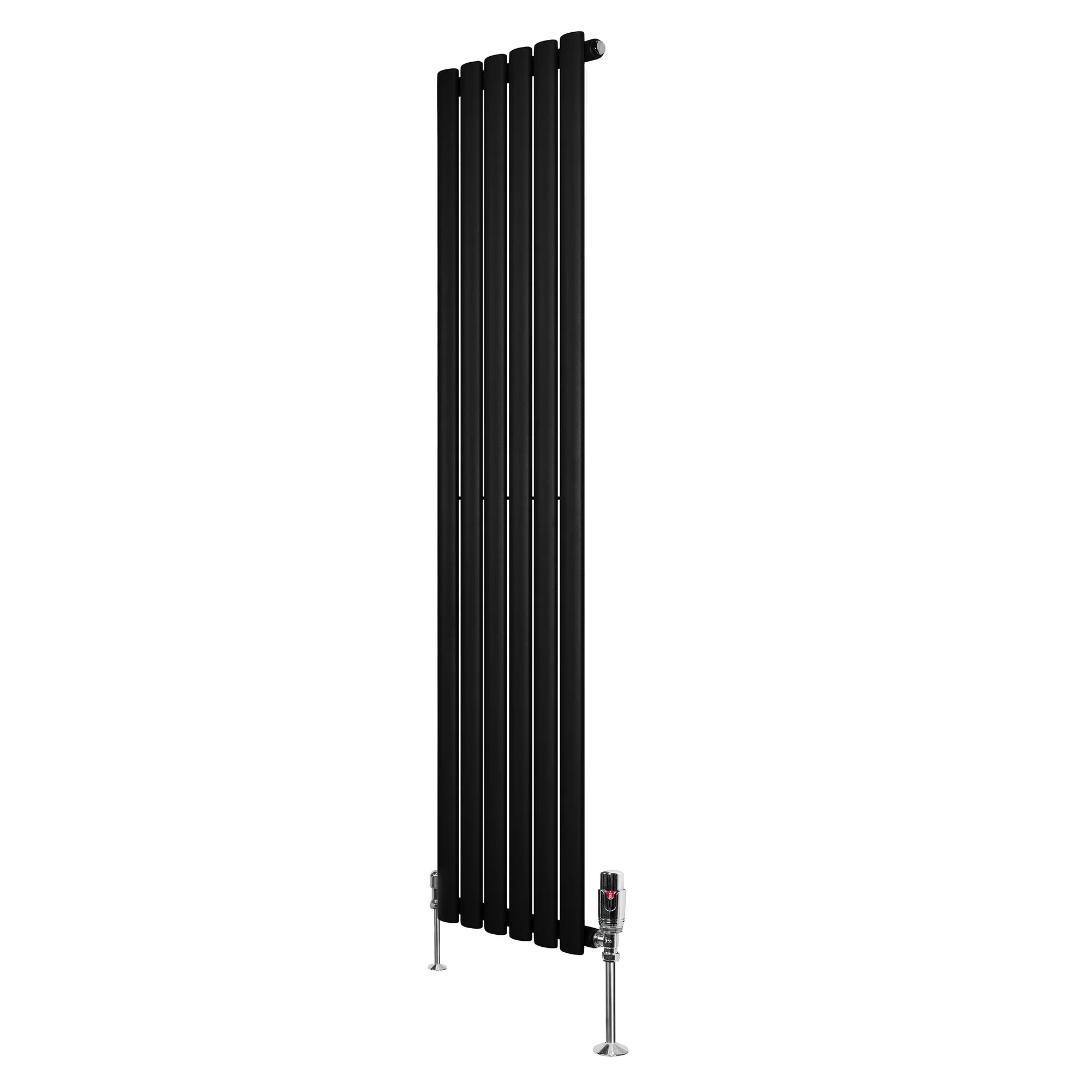 Oval Single Column Radiator & Valves – 1600mm x 360mm – Black