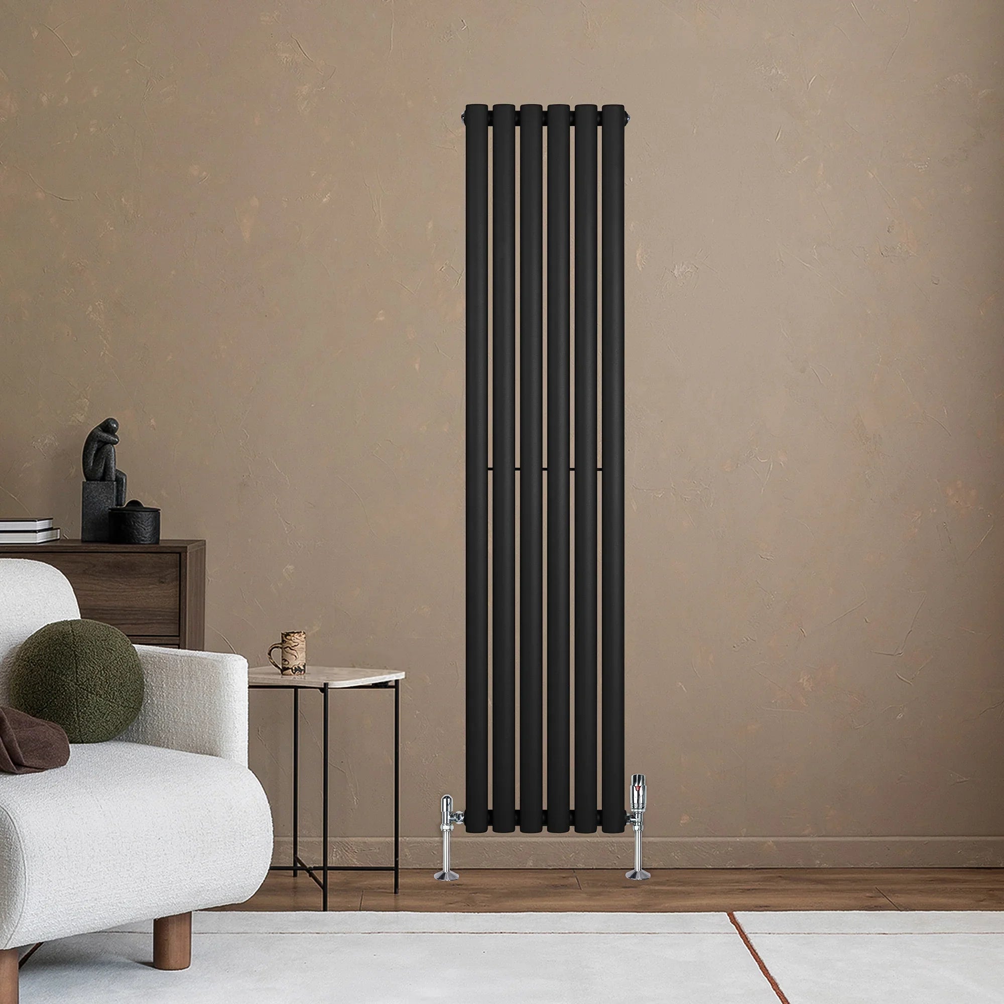 Oval Single Column Radiator & Valves – 1600mm x 360mm – Black