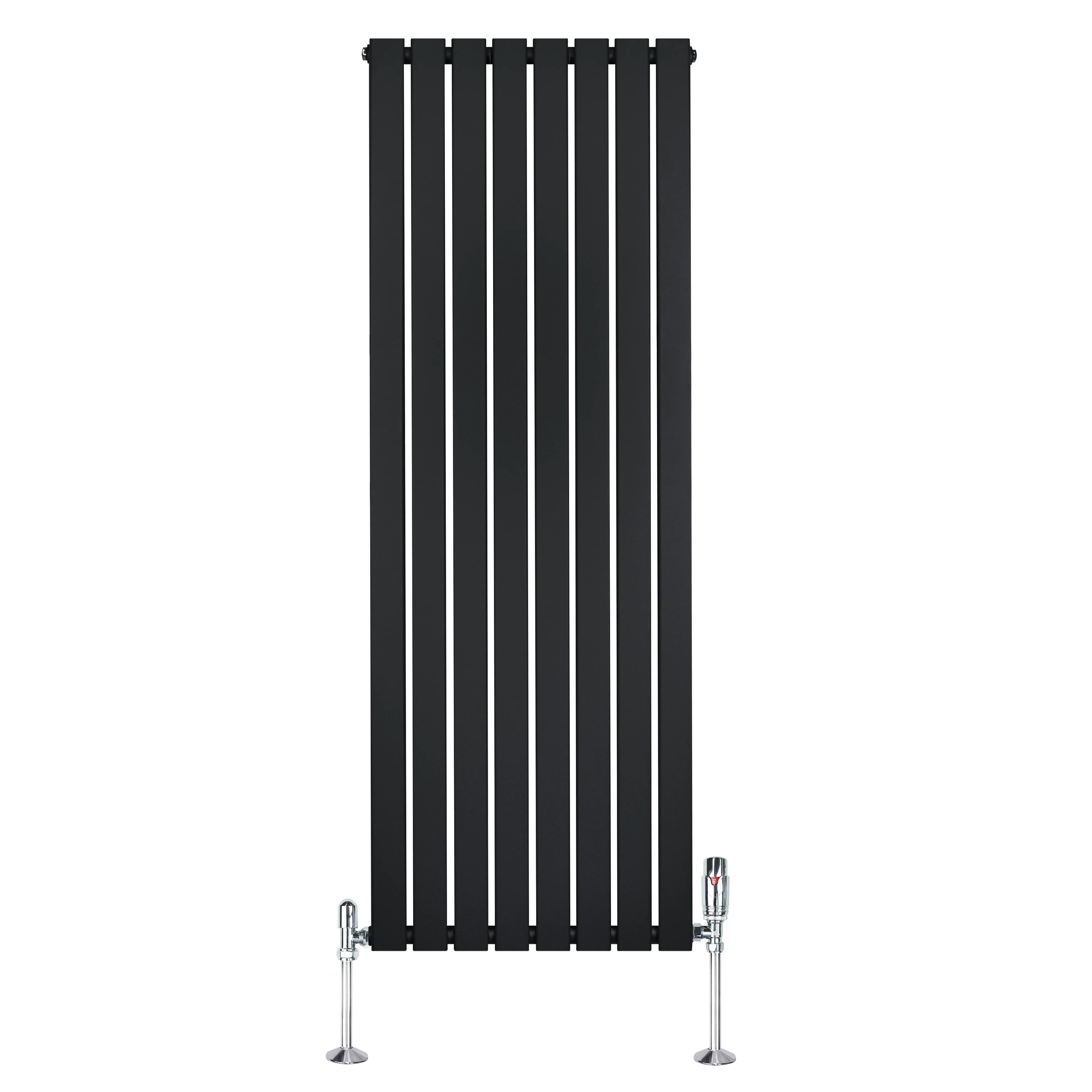 Flat Single Column Radiator & Valves – 1600mm x 560mm – Black