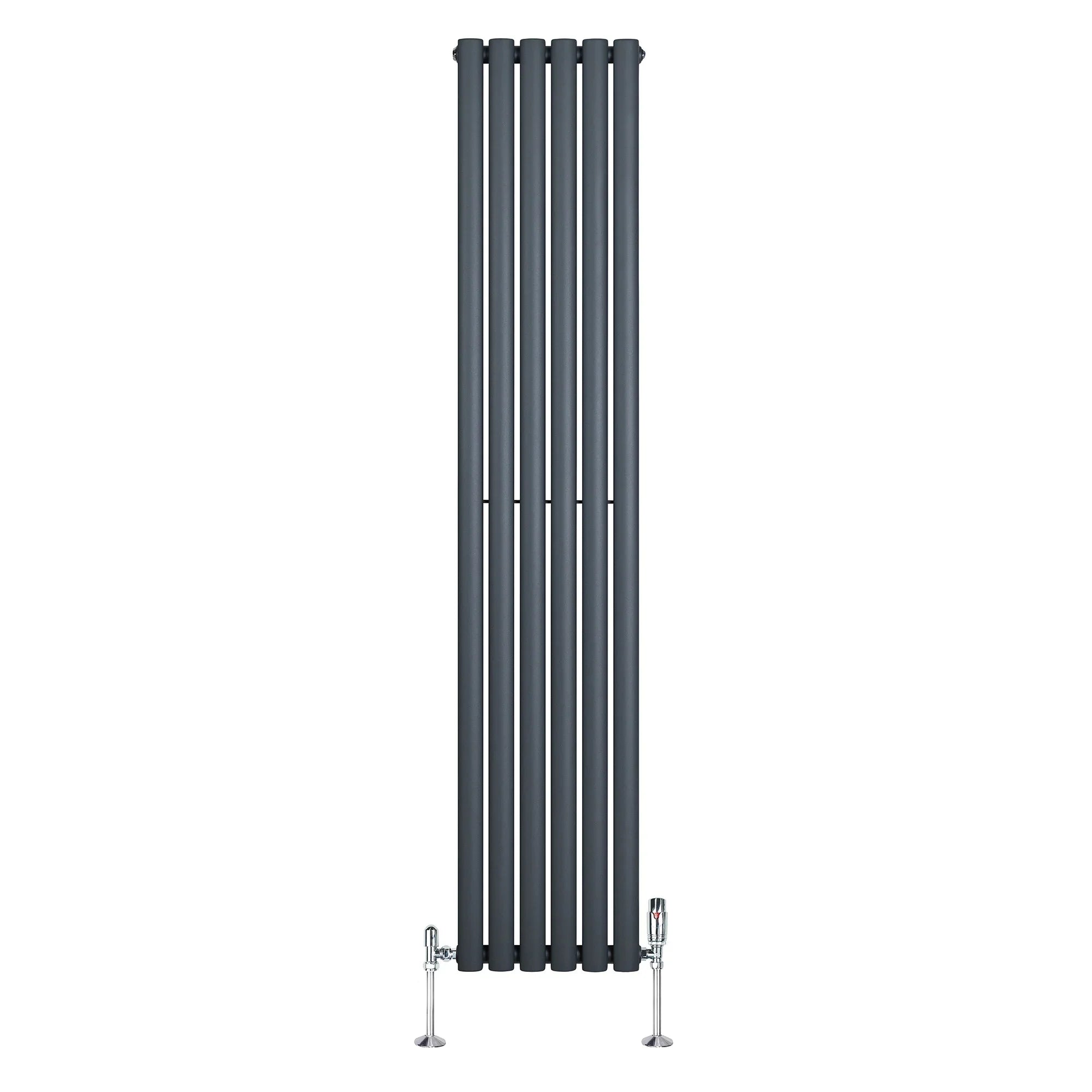 Oval Single Column Radiator & Valves – 1800mm x 360mm – Anthracite Grey