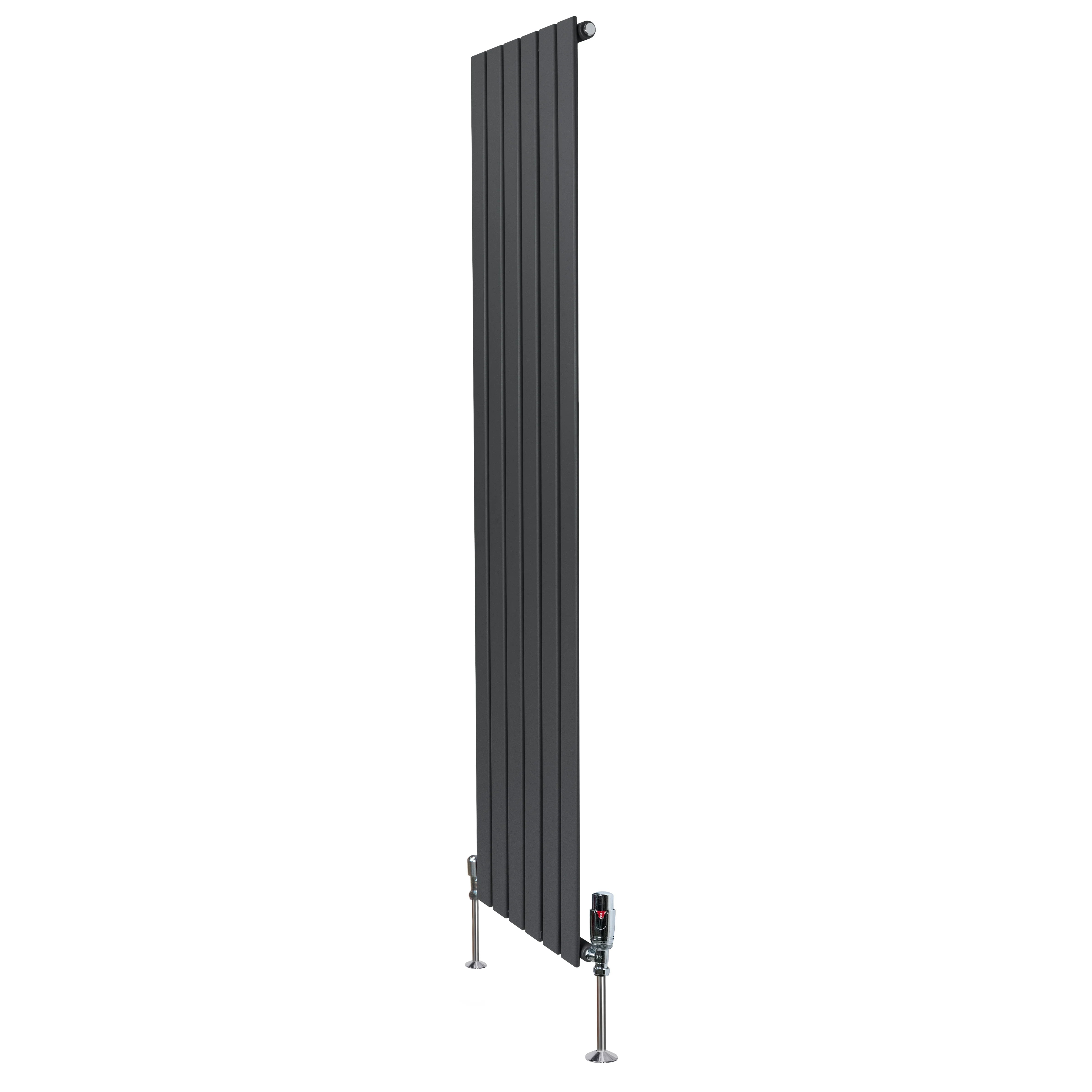 Flat Single Column Radiator & Valves – 1800mm x 420mm – Anthracite Grey