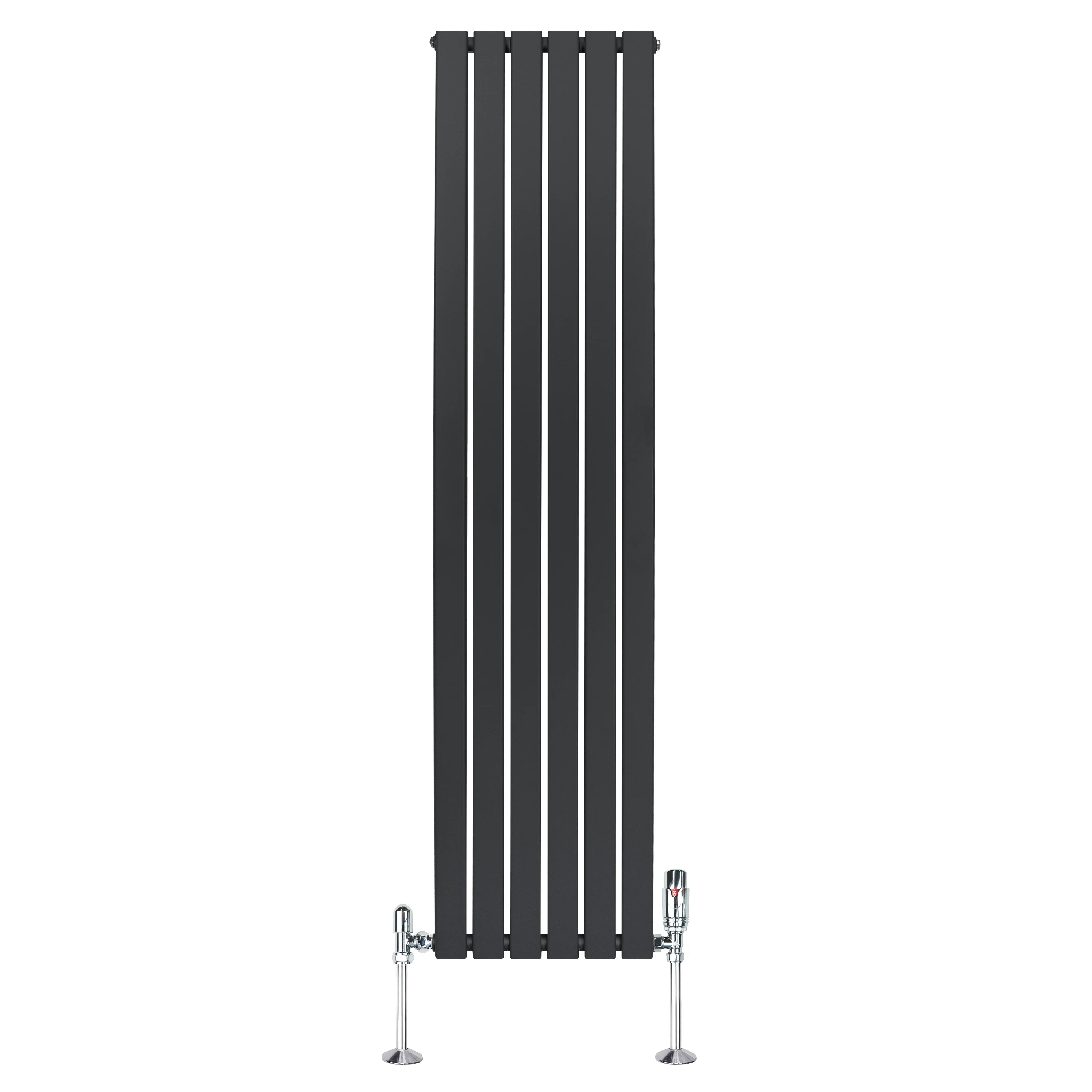 Flat Single Column Radiator & Valves – 1800mm x 420mm – Anthracite Grey