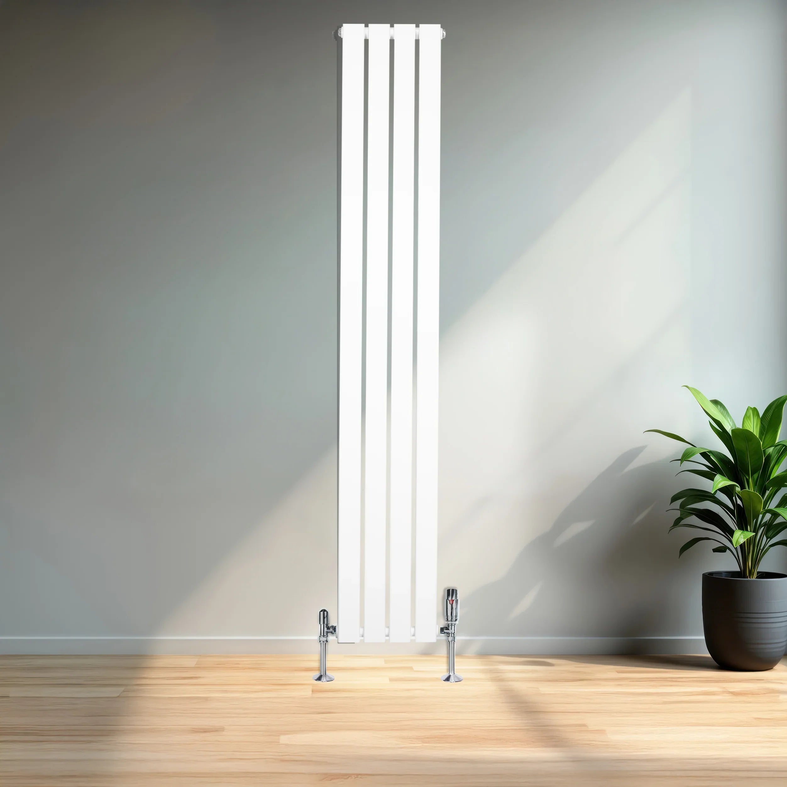 Flat Single Column Radiator & Valves – 1800mm x 280mm – White