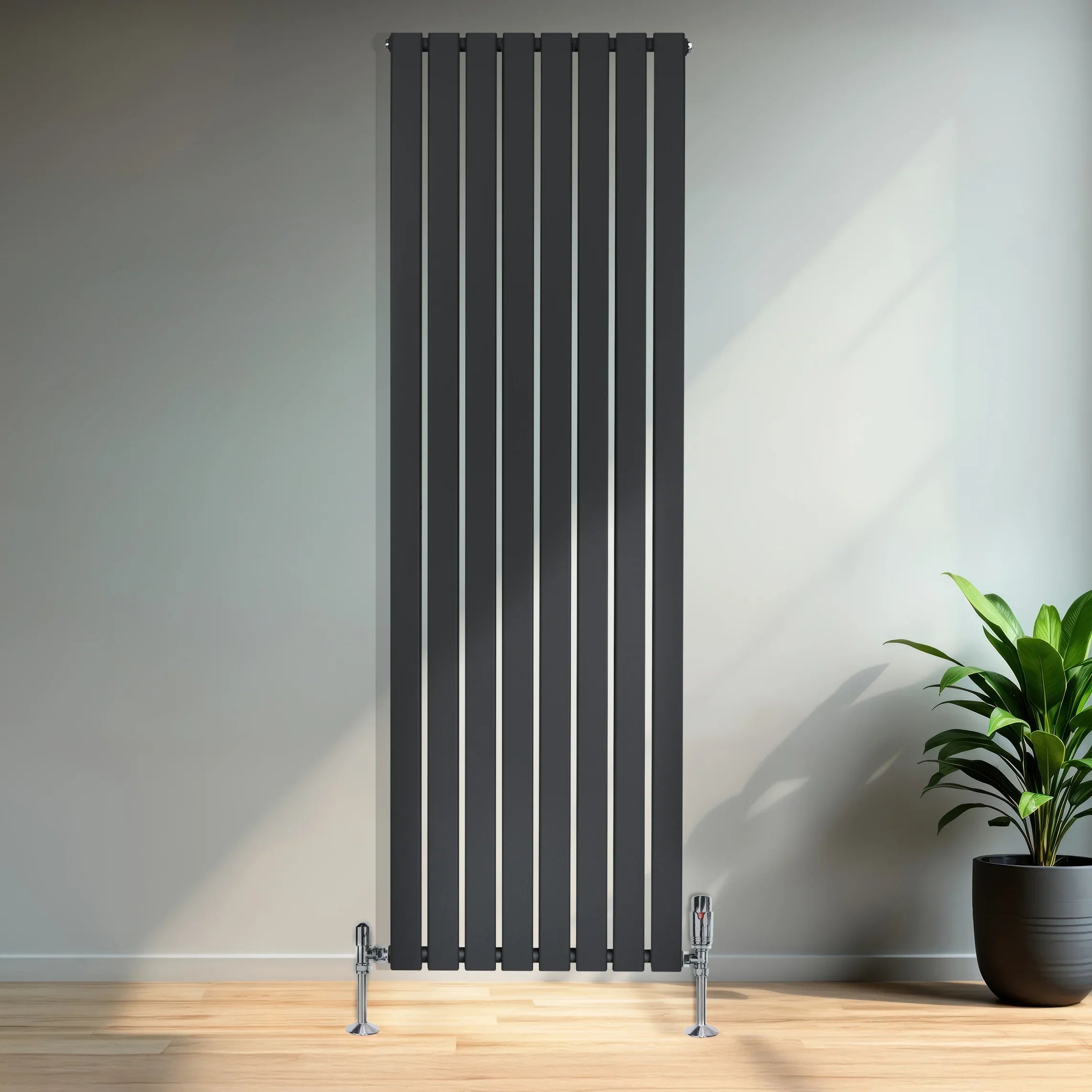 Flat Single Column Radiator & Valves – 1800mm x 560mm – Black