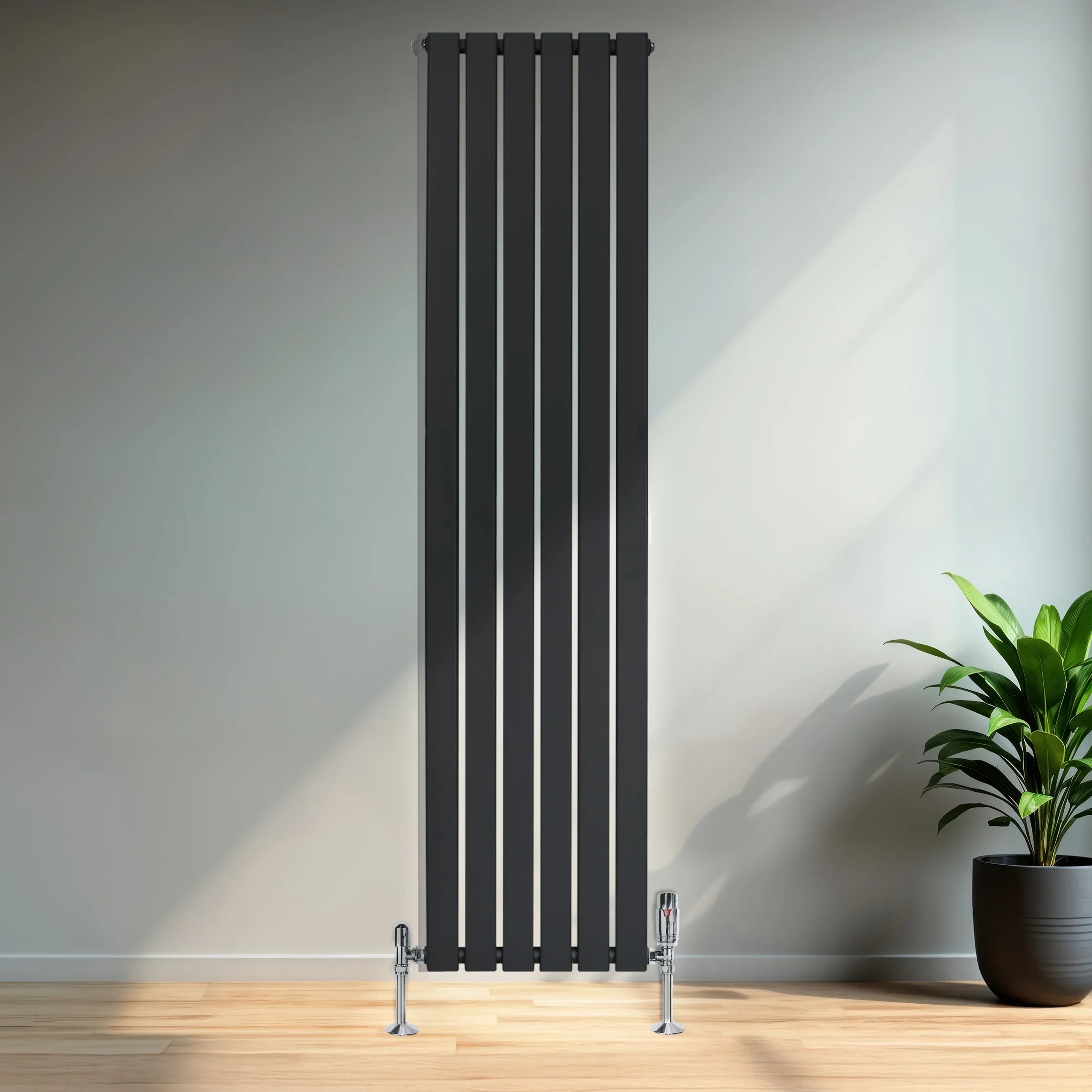 Flat Single Column Radiator & Valves – 1800mm x 420mm – Anthracite Grey