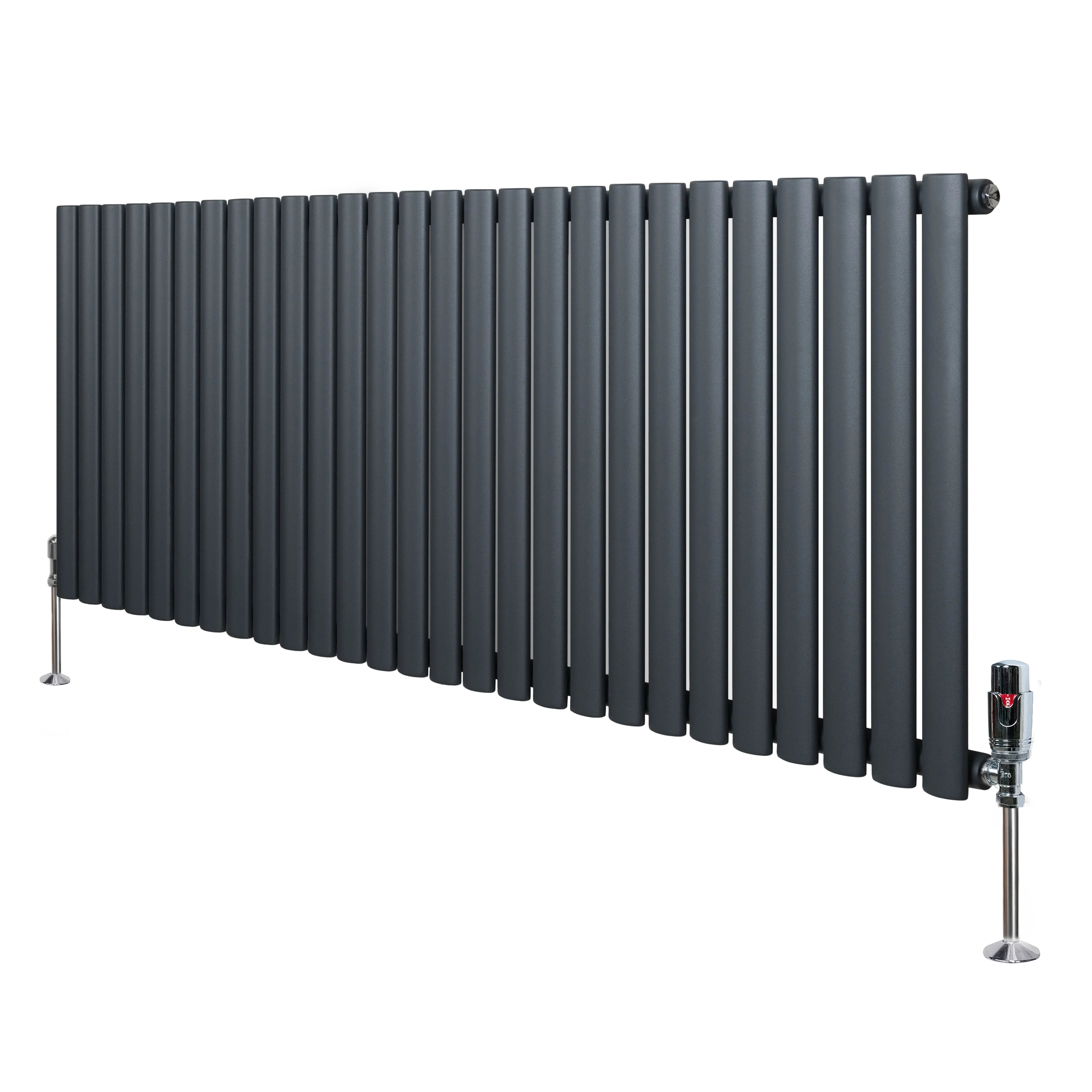 Oval Single Column Radiator & Valves – 600mm x 1620mm – Anthracite Grey