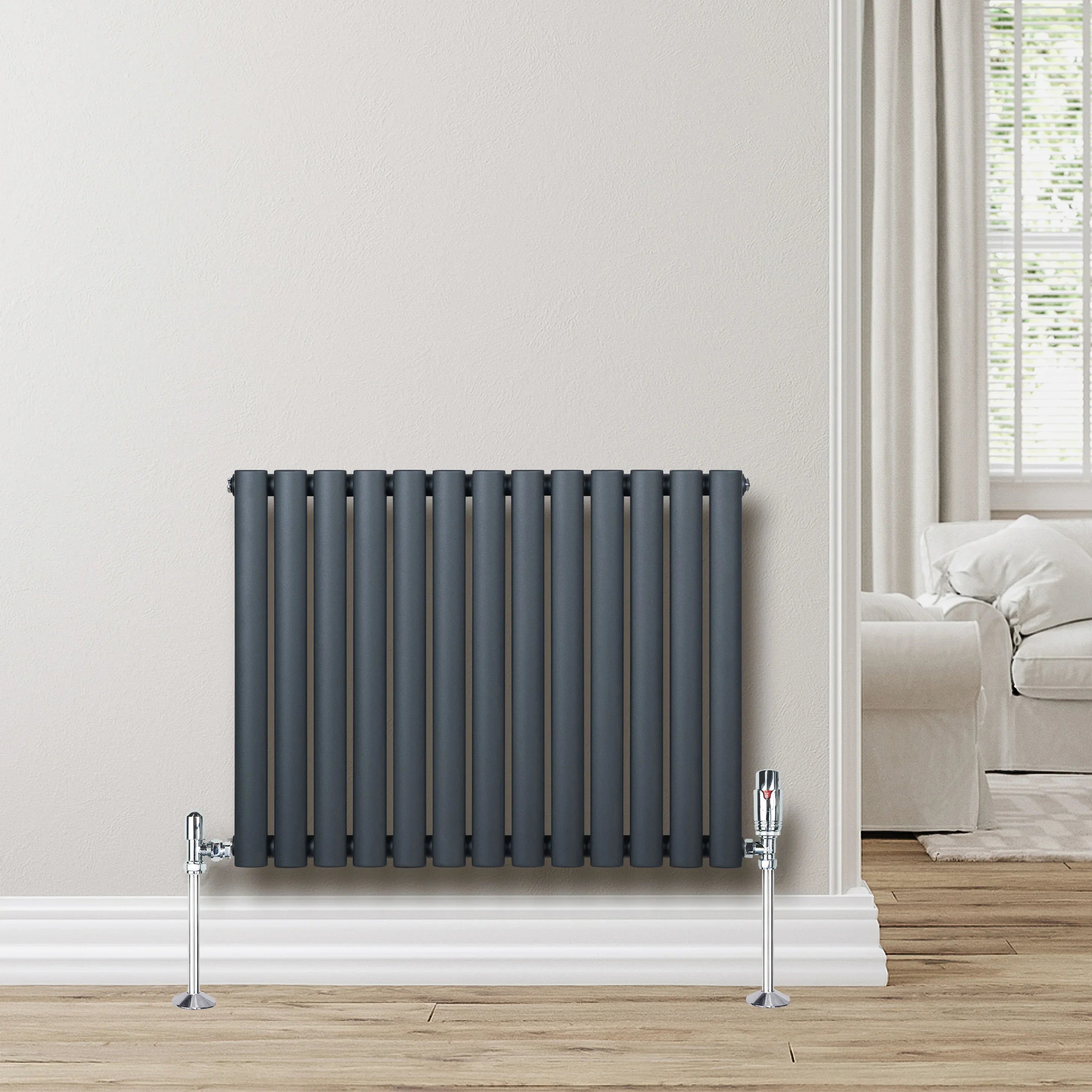 Oval Single Column Radiator & Valves – 600mm x 780mm – Anthracite Grey