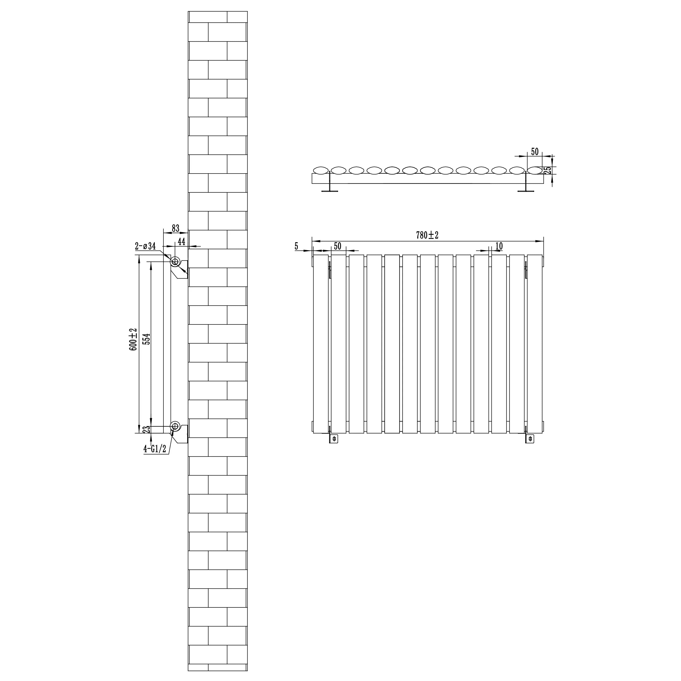 Oval Single Column Radiator & Valves – 600mm x 780mm – Anthracite Grey