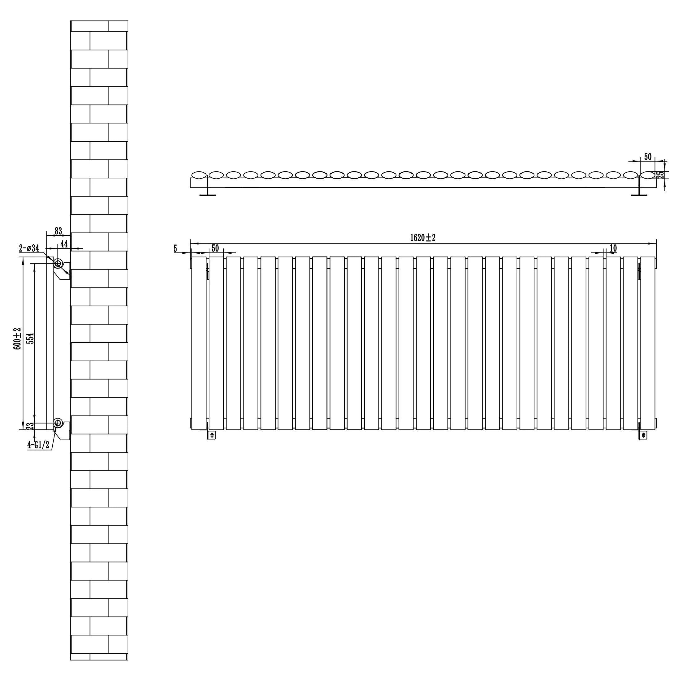 Oval Single Column Radiator & Valves – 600mm x 1620mm – Anthracite Grey