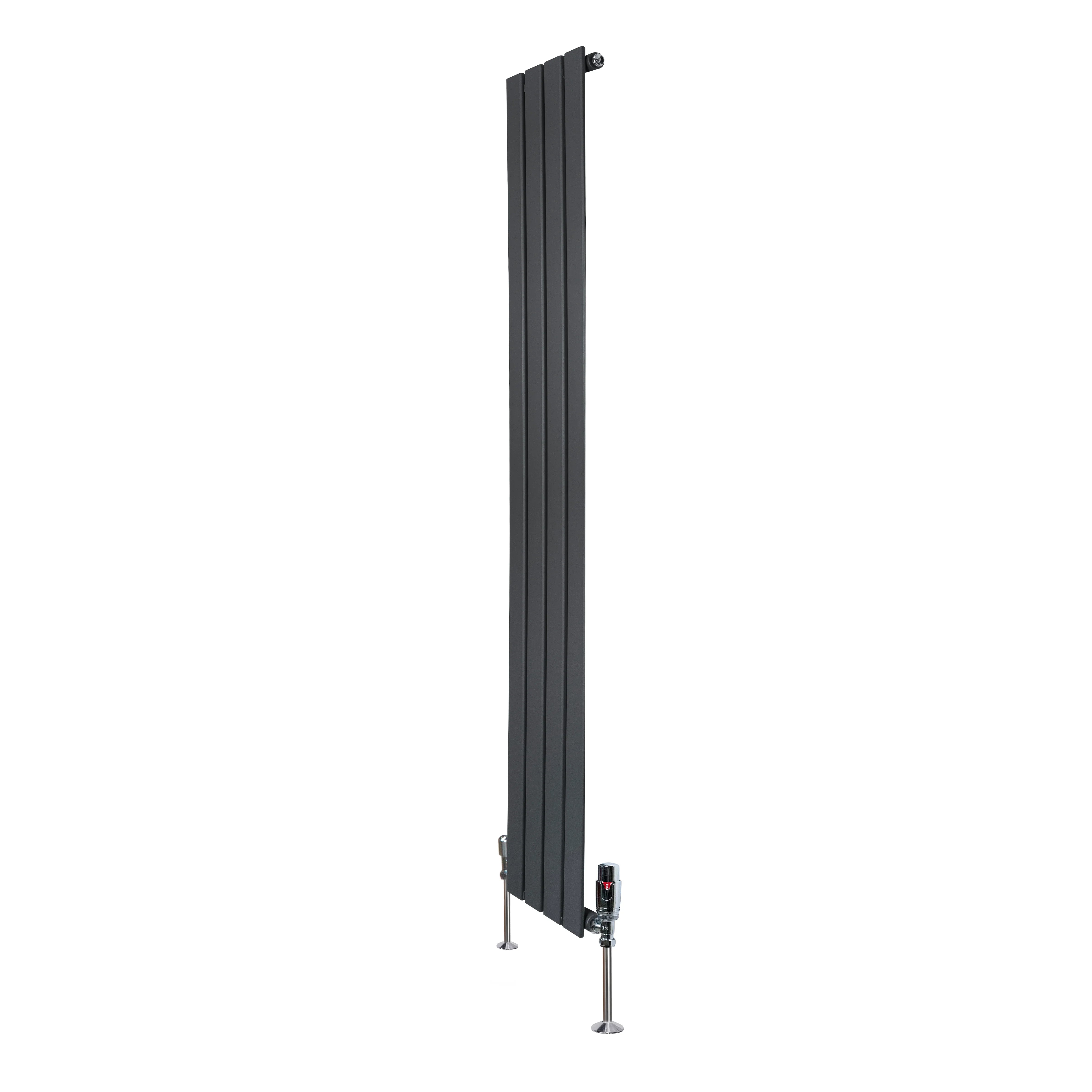 Flat Single Column Radiator & Valves – 1600mm x 280mm – Anthracite Grey