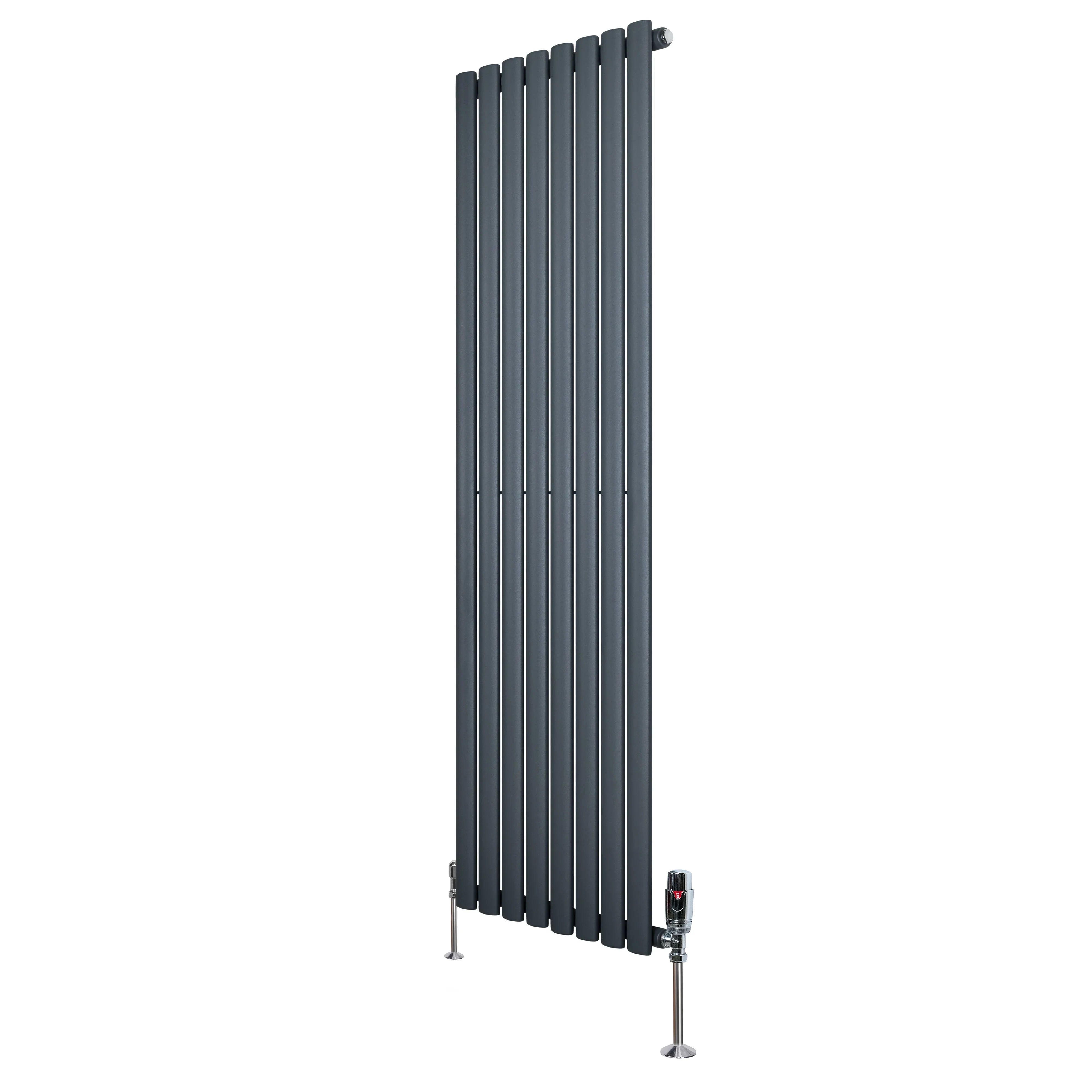 Oval Single Column Radiator & Valves – 1600mm x 480mm – Anthracite Grey