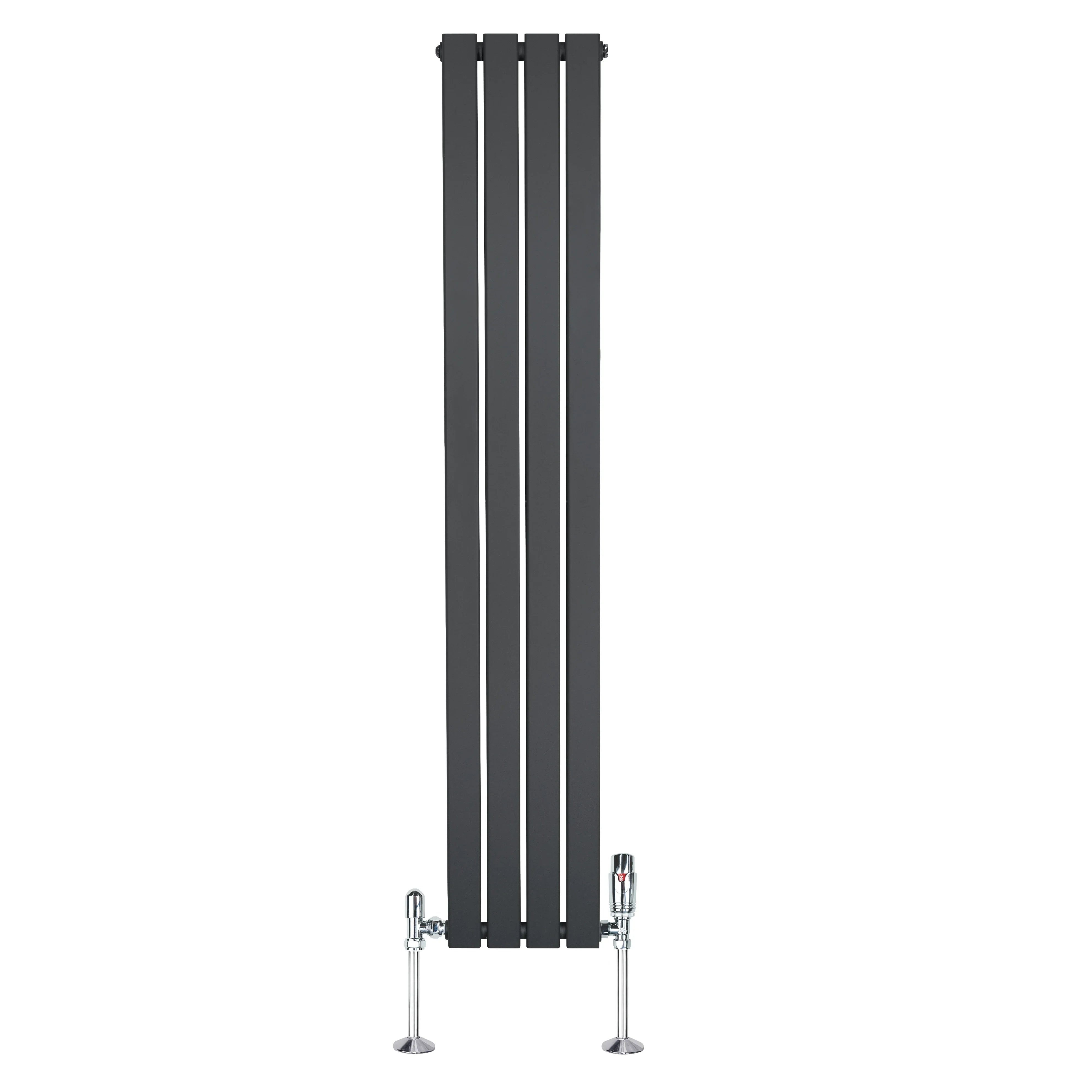 Flat Single Column Radiator & Valves – 1600mm x 280mm – Anthracite Grey