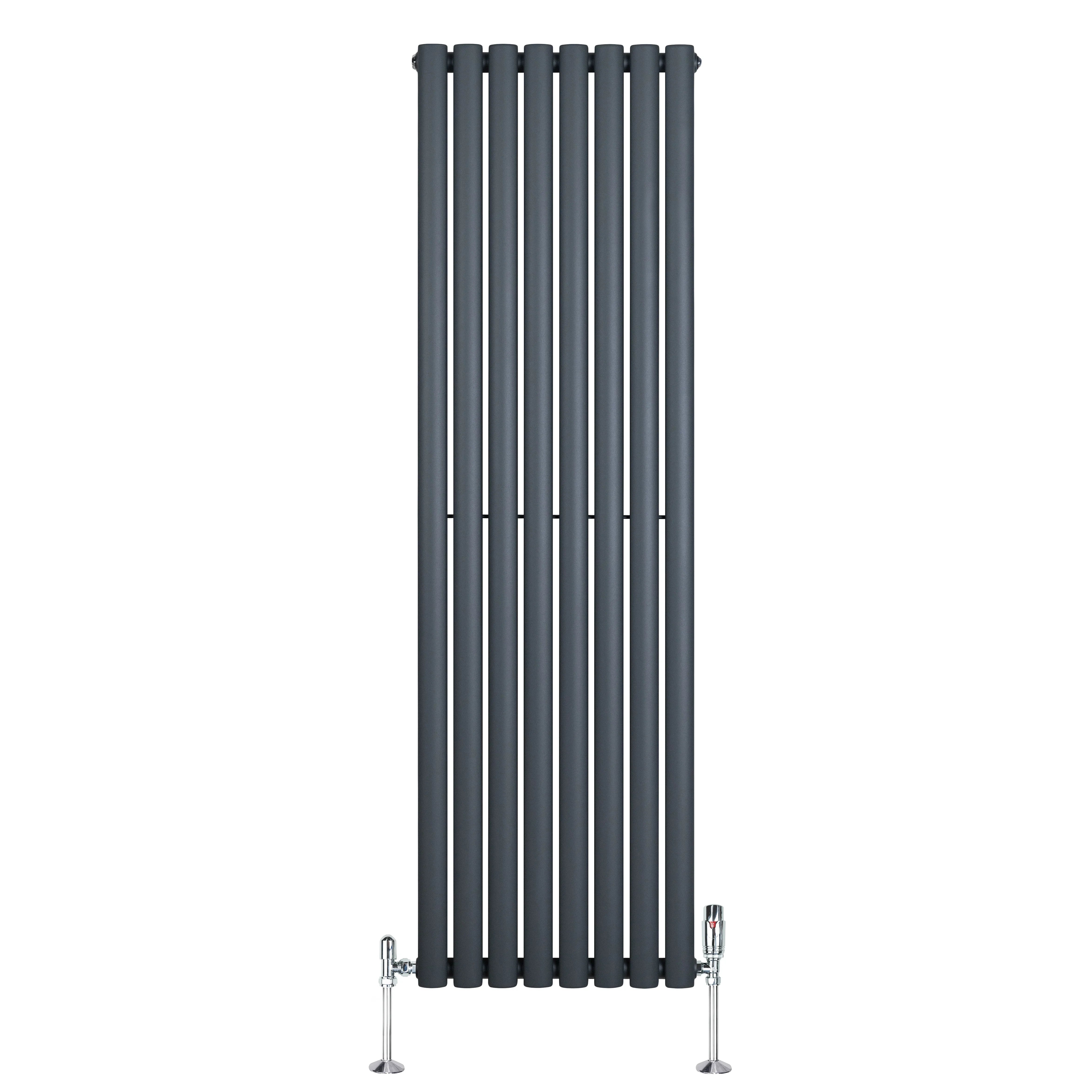 Oval Single Column Radiator & Valves – 1600mm x 480mm – Anthracite Grey