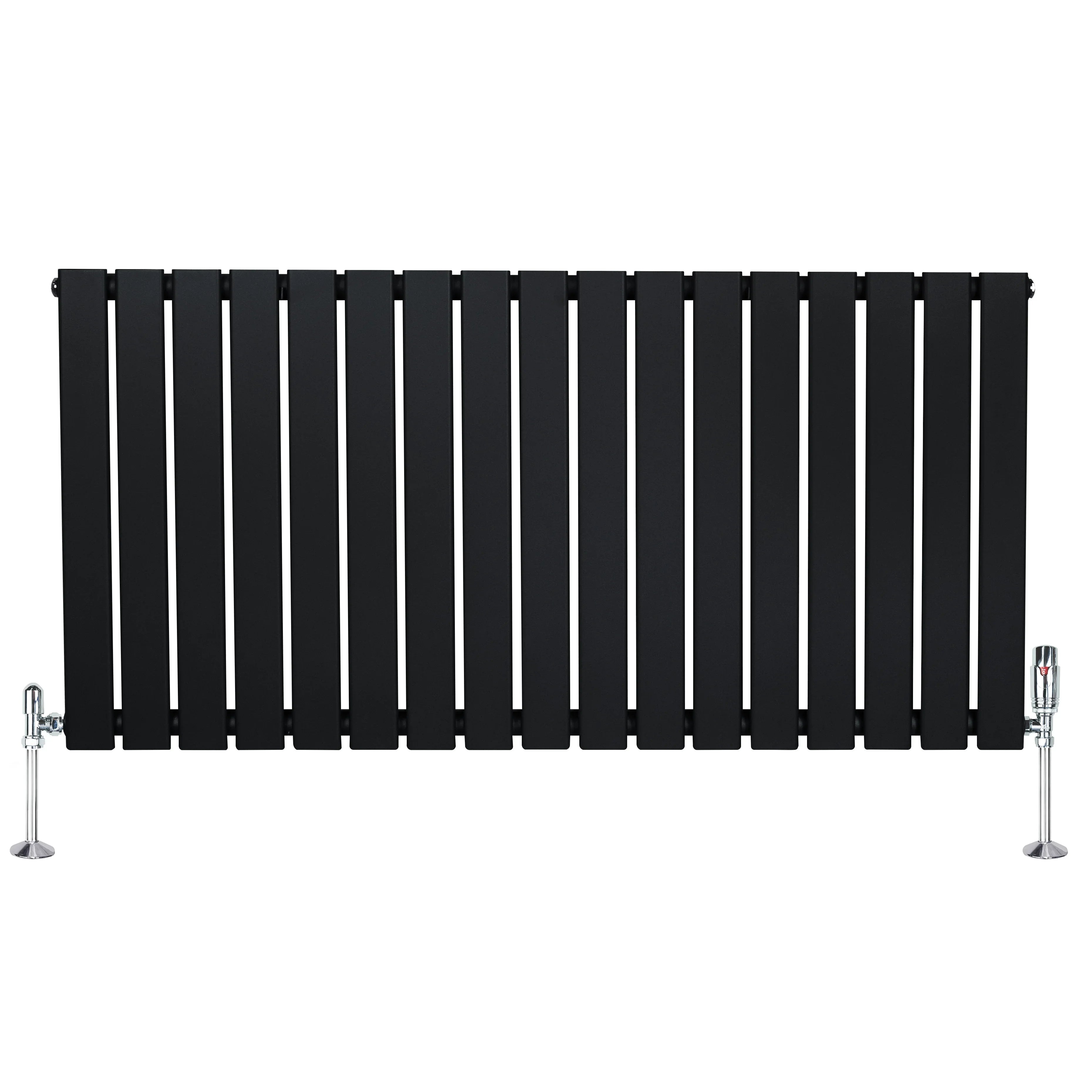 Flat Single Column Radiator & Valves – 600mm x 1190mm – Black