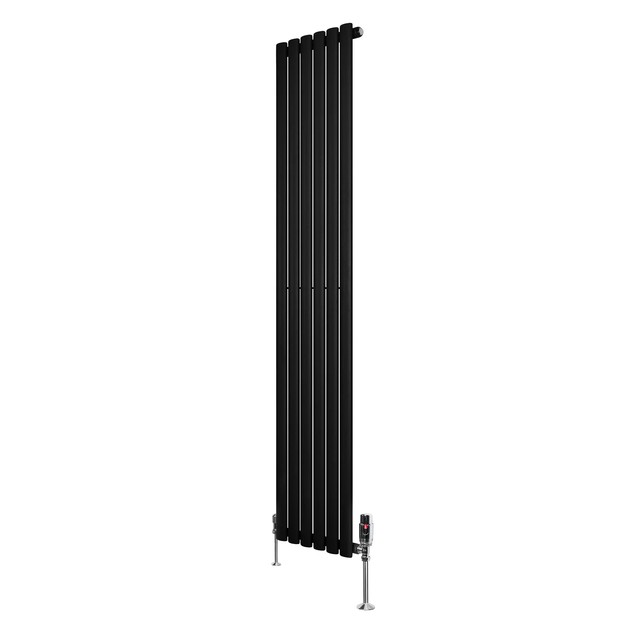 Oval Single Column Radiator & Valves – 1800mm x 360mm – Black
