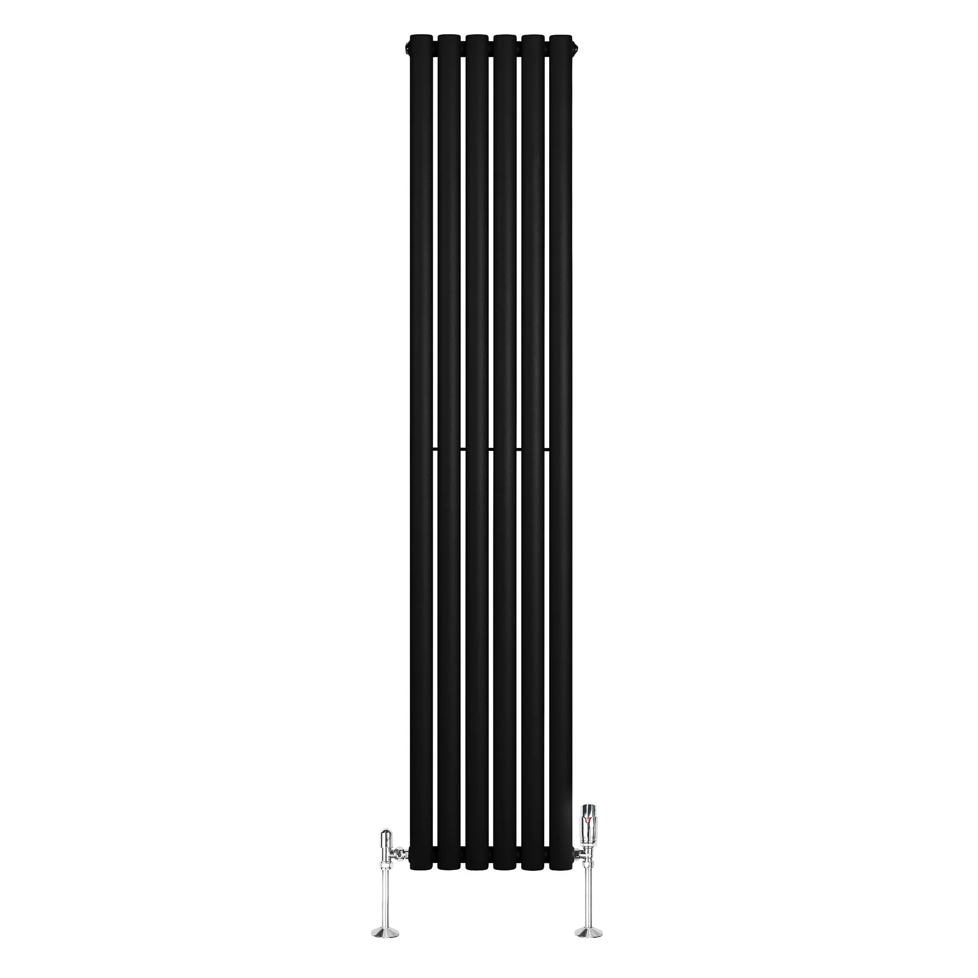 Oval Single Column Radiator & Valves – 1800mm x 360mm – Black