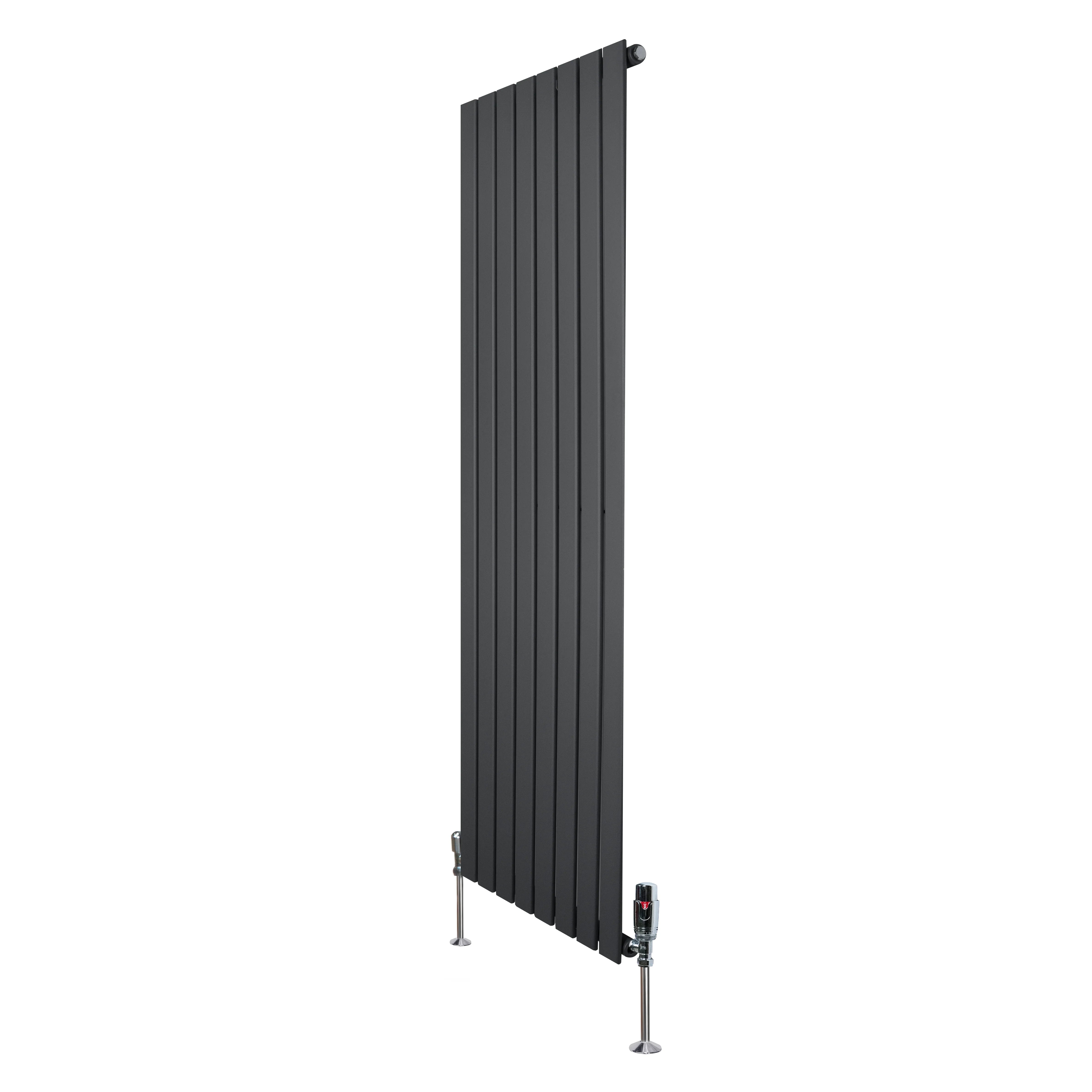 Flat Single Column Radiator & Valves – 1600mm x 560mm – Anthracite Grey