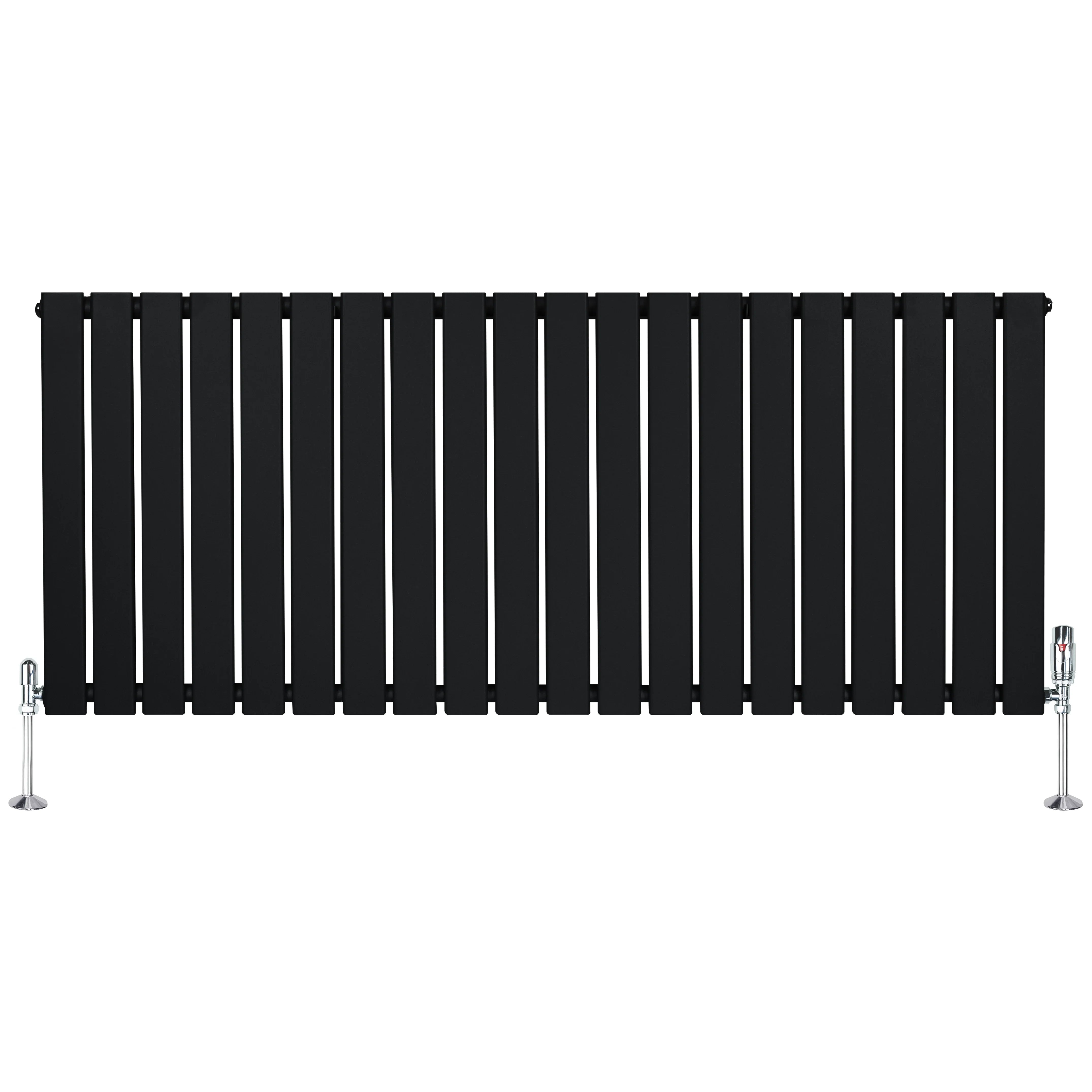 Flat Single Column Radiator & Valves – 600mm x 1400mm – Black