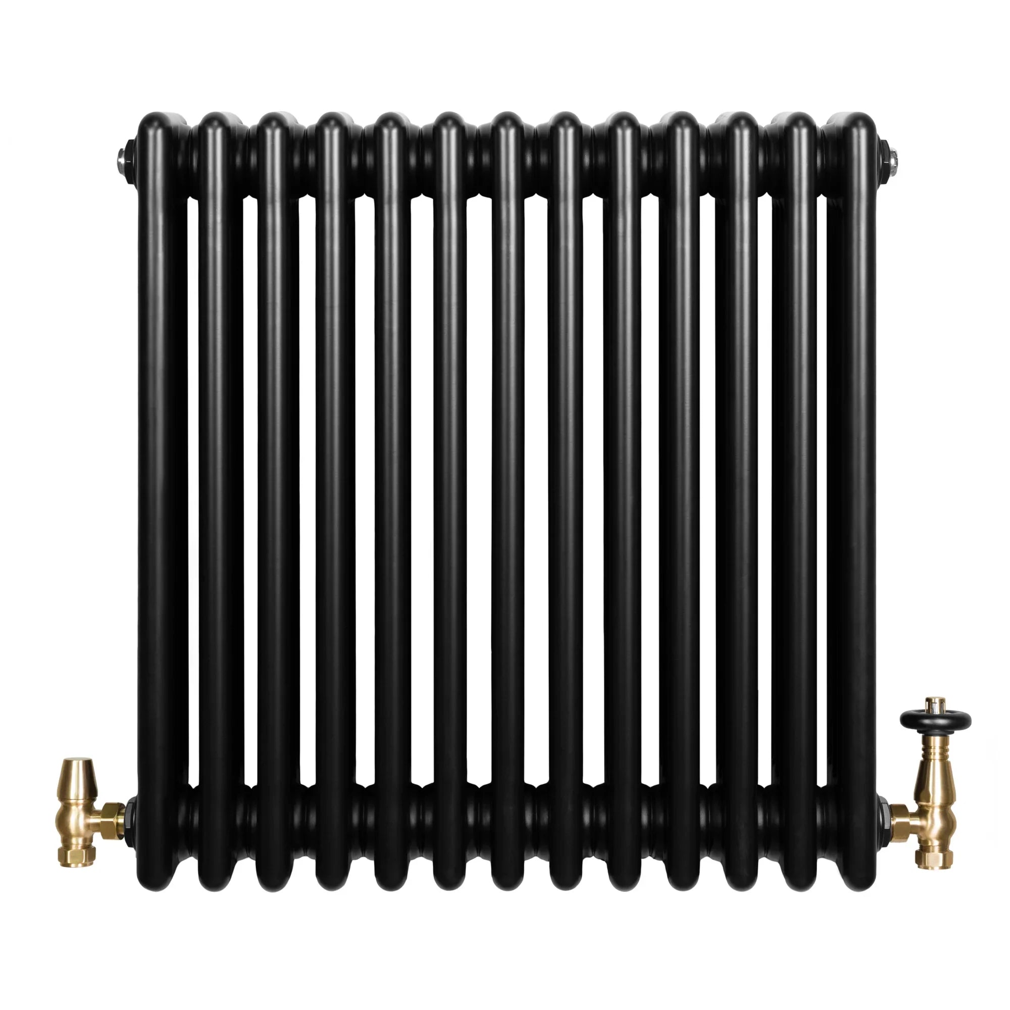 Traditional 4 Column Radiator & Valves - 600 x 605mm - Black