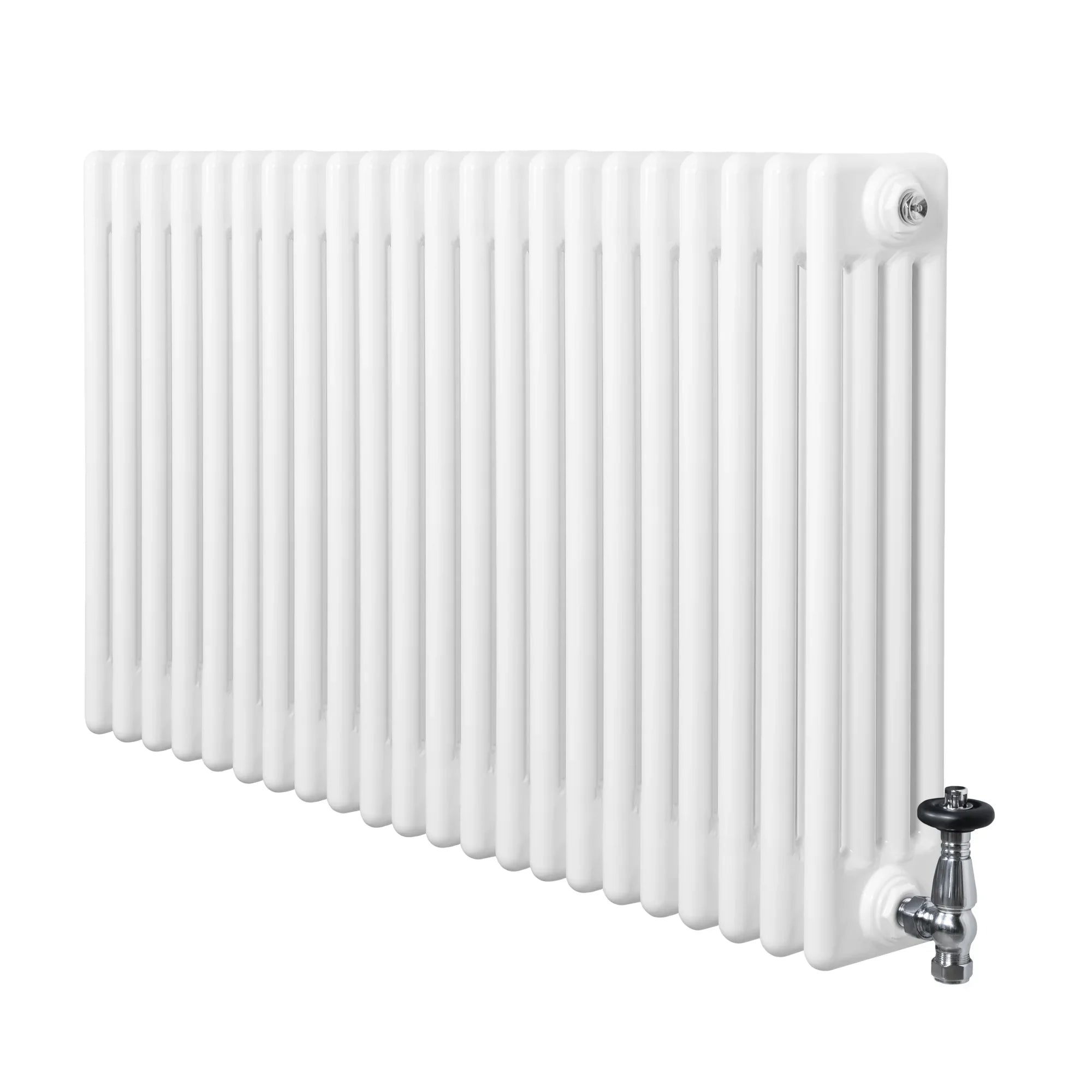 Traditional 4 Column Radiator & Valves - 600 x 1010mm - White