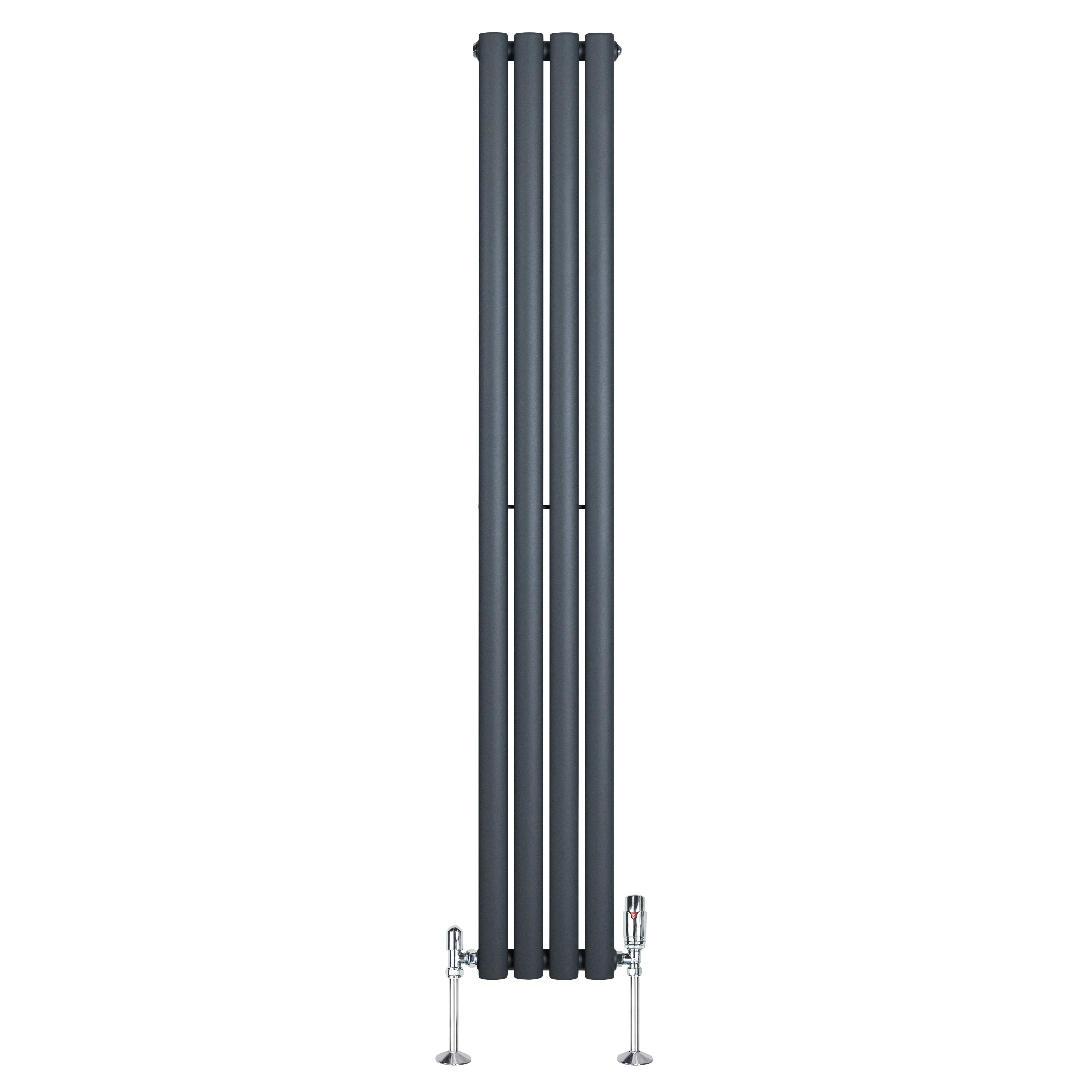 Oval Single Column Radiator & Valves – 1600mm x 240mm – Anthracite Grey