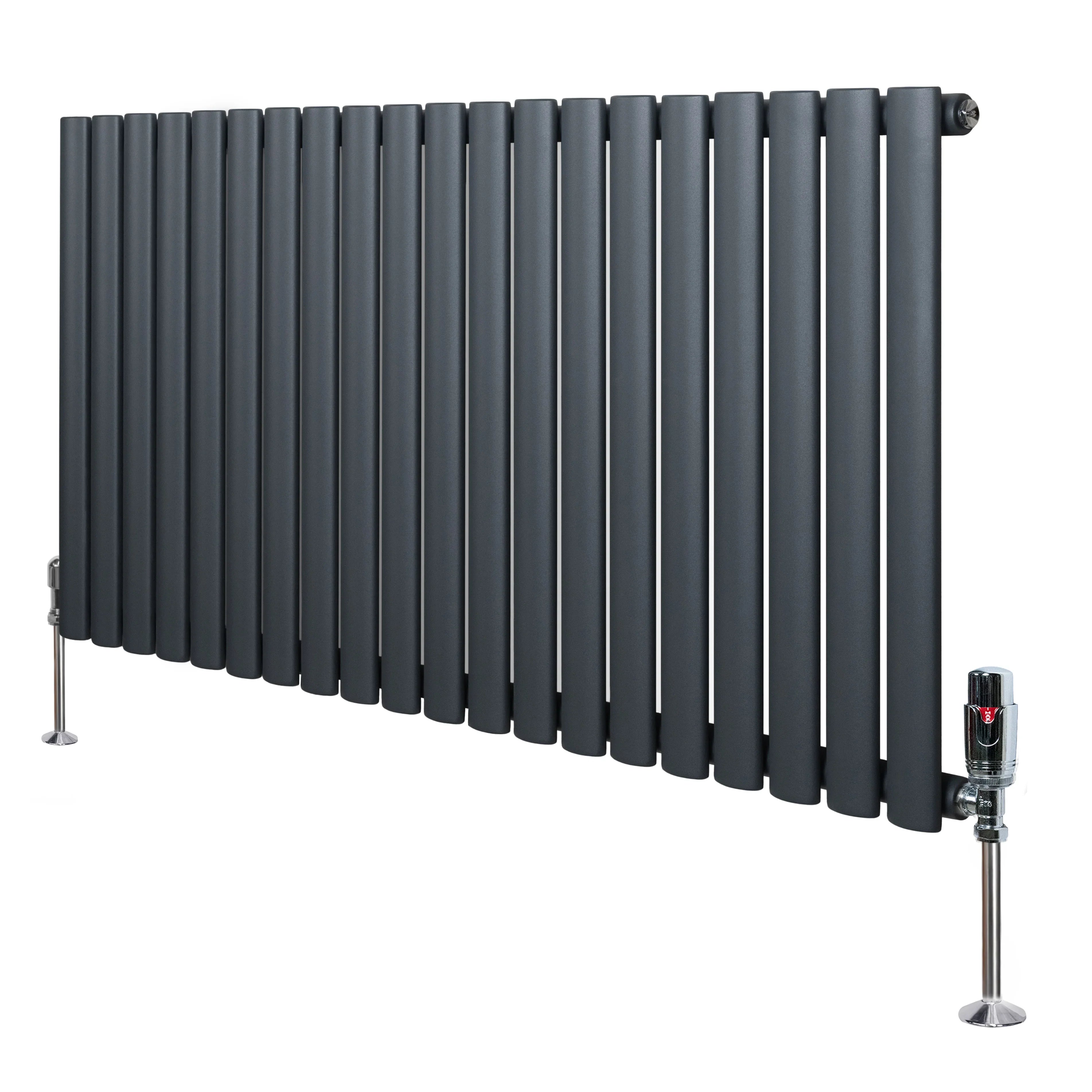 Oval Single Column Radiator & Valves – 600mm x 1200mm – Anthracite Grey