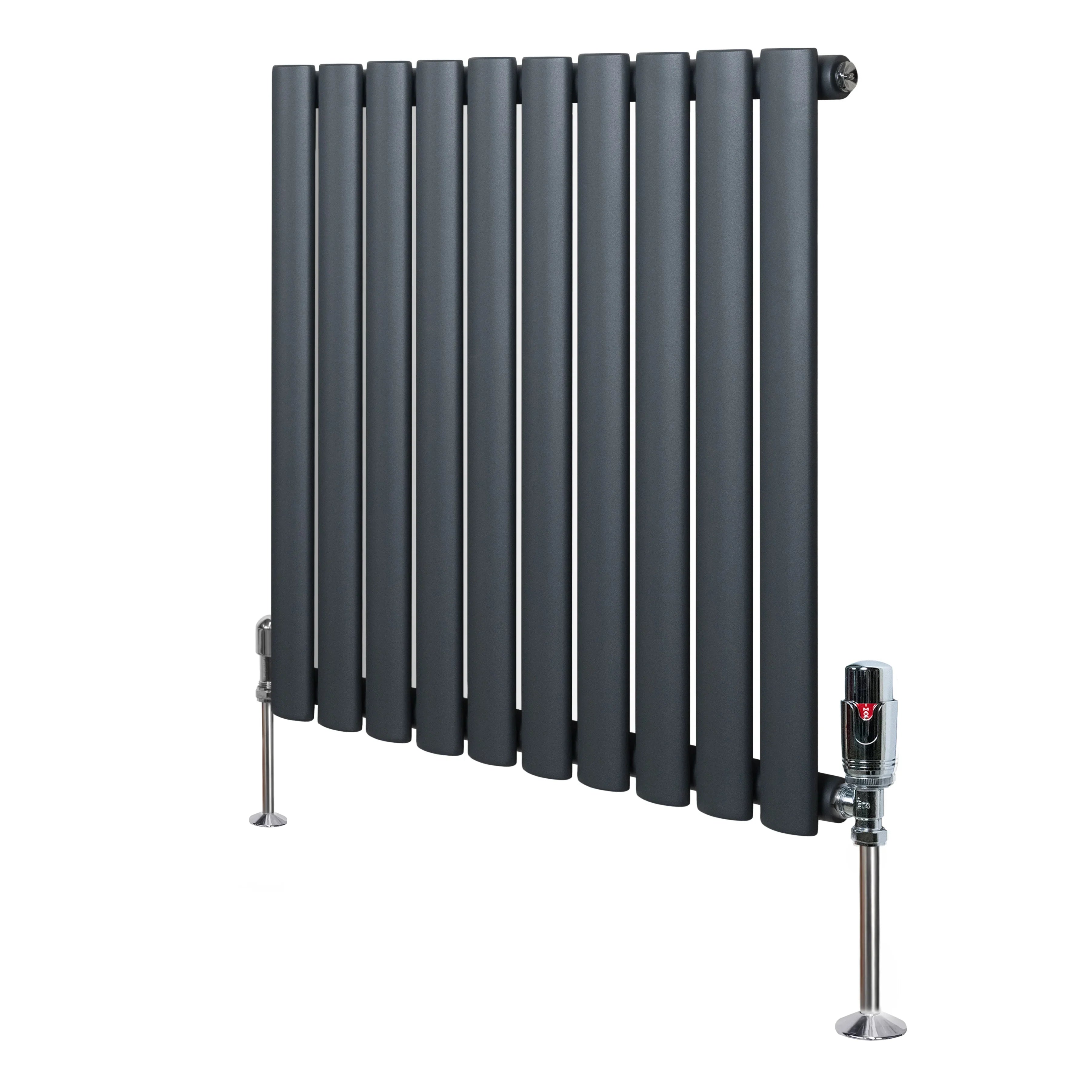 Oval Single Column Radiator & Valves – 600mm x 600mm – Anthracite Grey