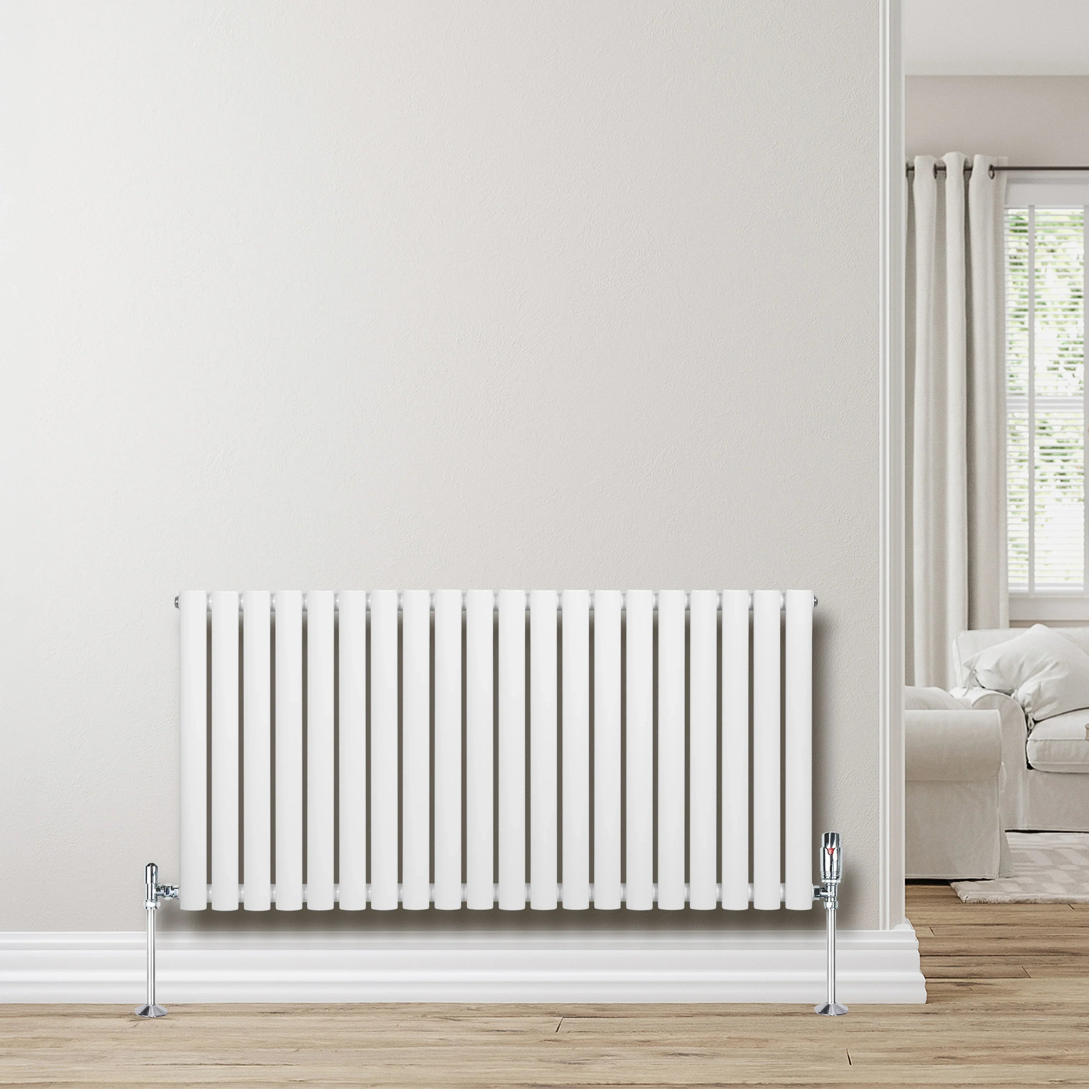 Oval Single Column Radiator & Valves – 600mm x 1200mm – White