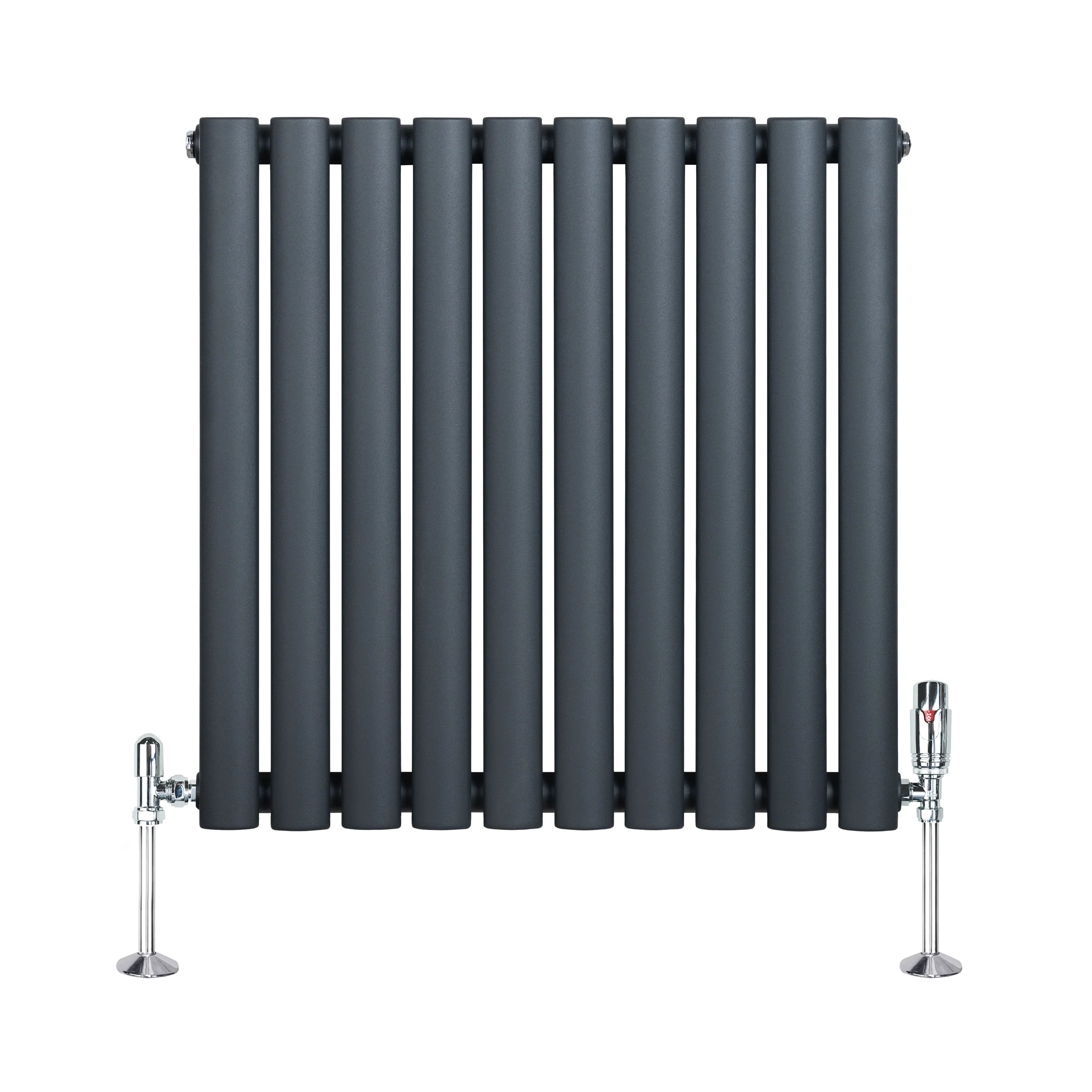Oval Single Column Radiator & Valves – 600mm x 600mm – Anthracite Grey