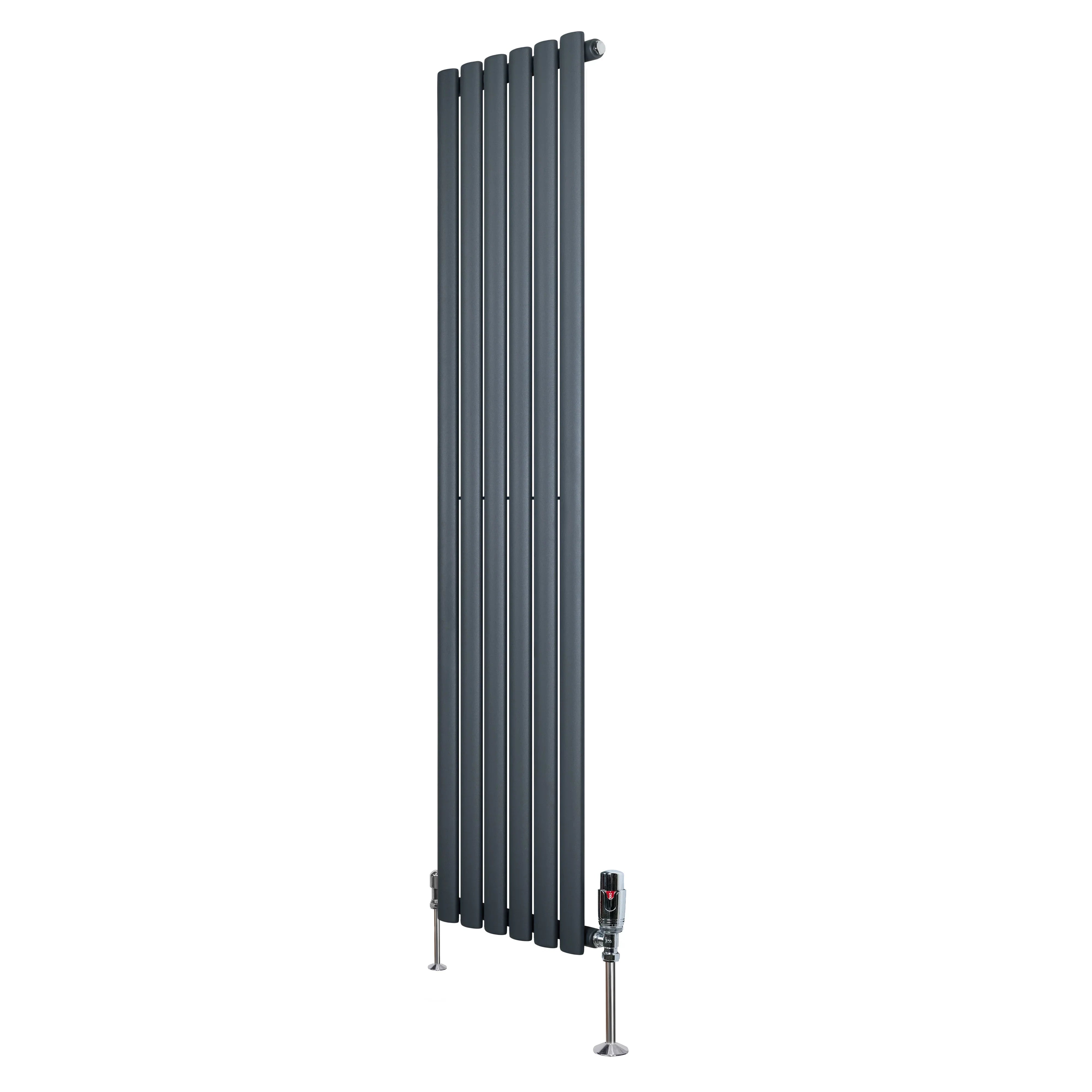 Oval Single Column Radiator & Valves – 1600mm x 360mm – Anthracite Grey