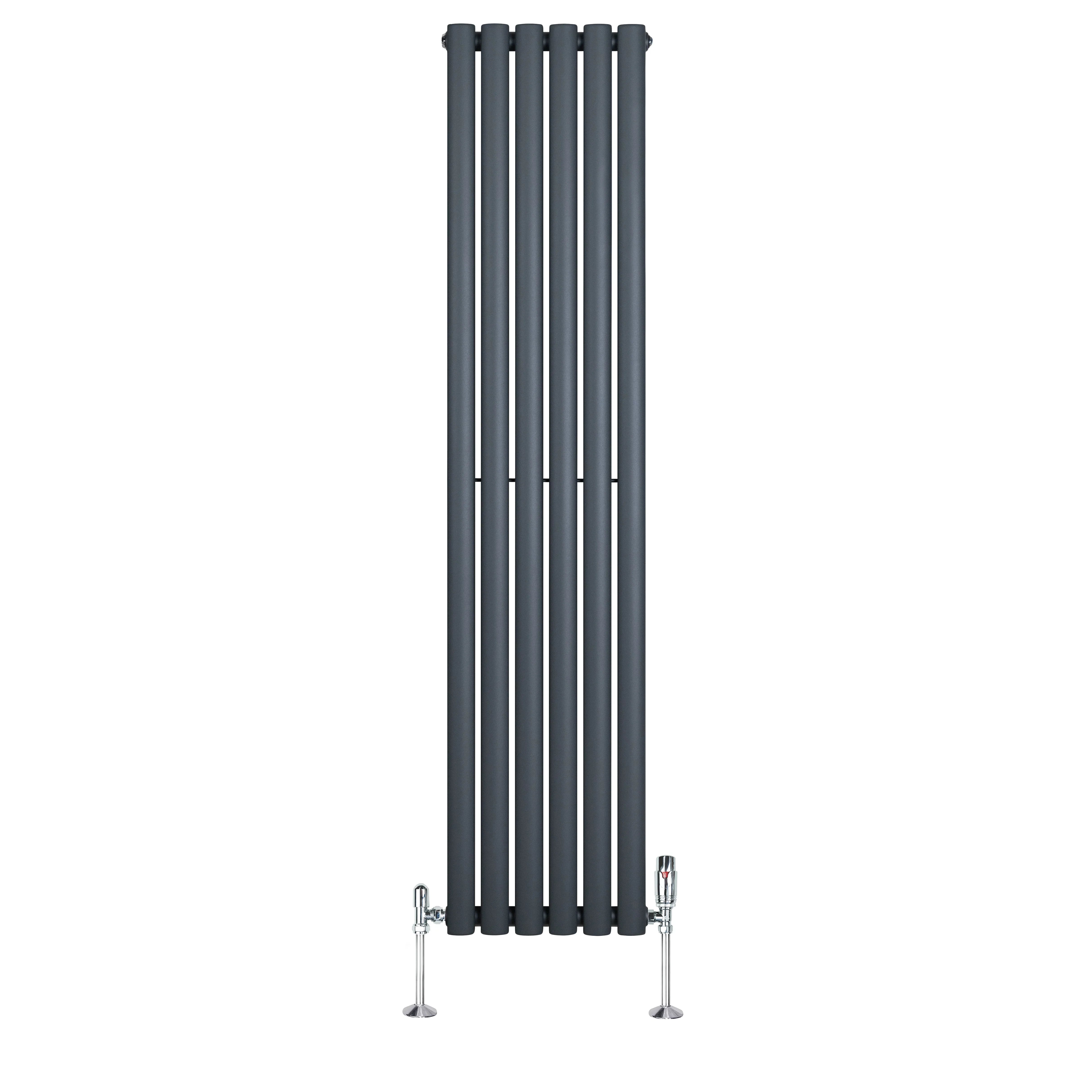 Oval Single Column Radiator & Valves – 1600mm x 360mm – Anthracite Grey