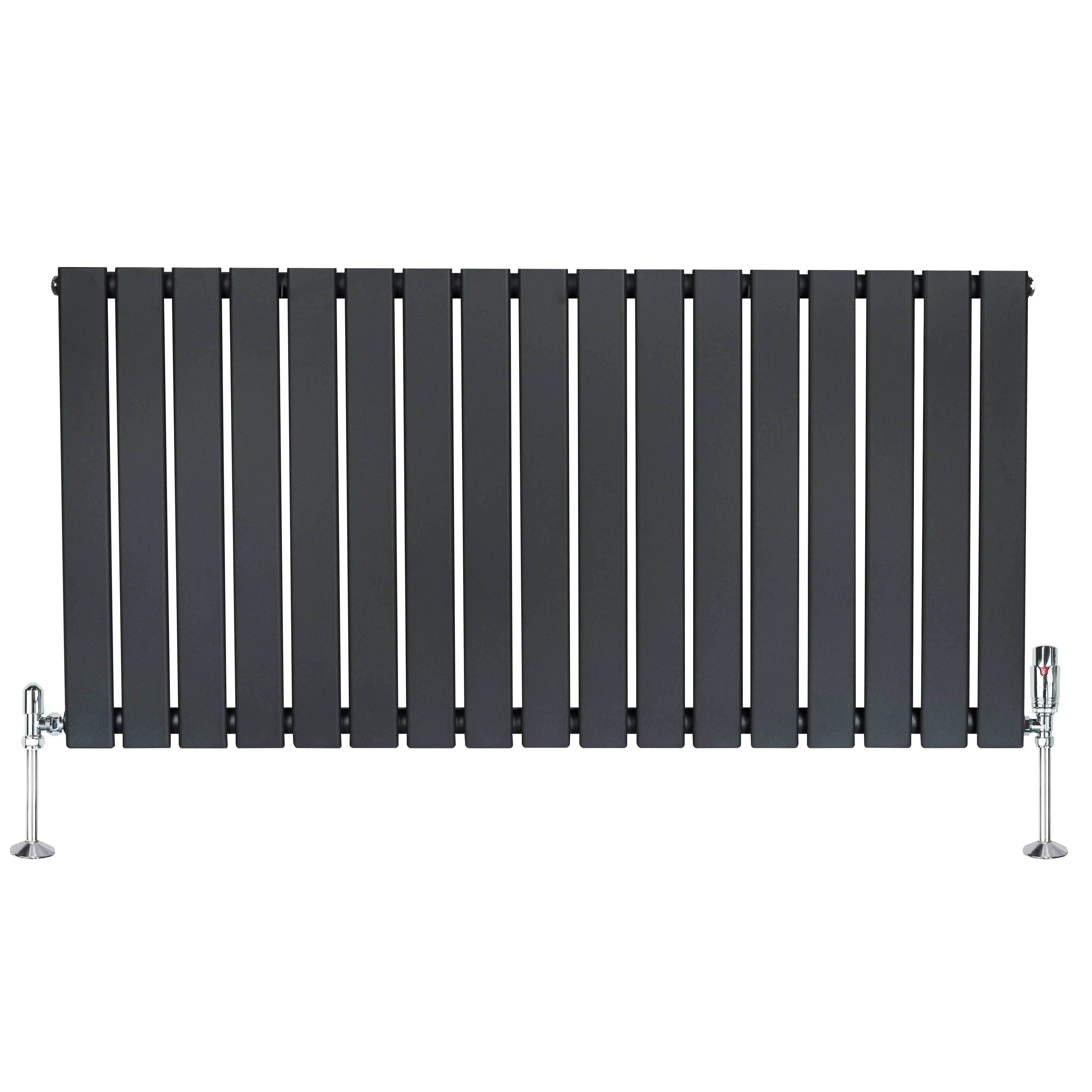 Flat Single Column Radiator & Valves – 600mm x 1190mm – Anthracite Grey