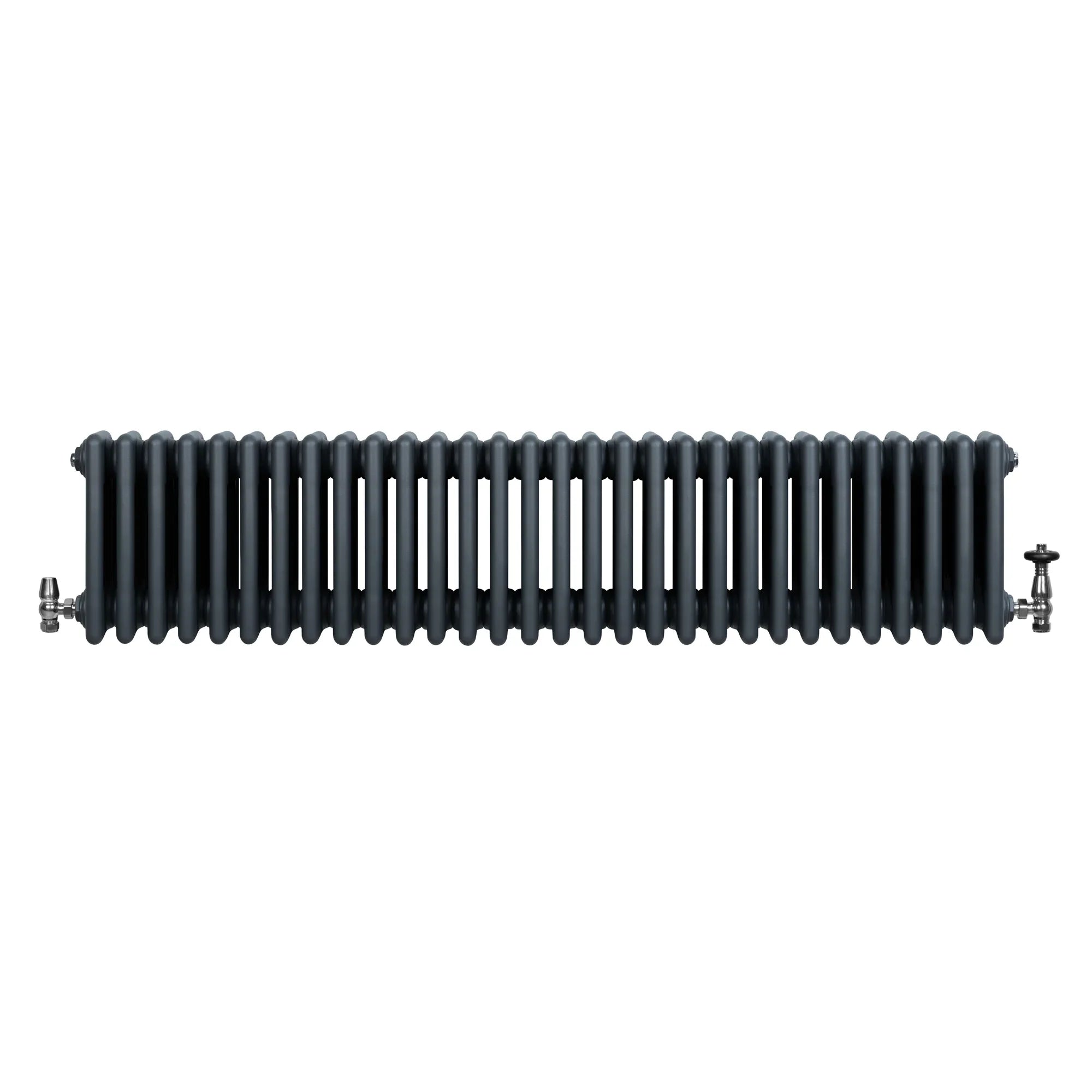 Traditional 4 Column Radiator & Valves - 300 x 1370mm - Anthracite Grey