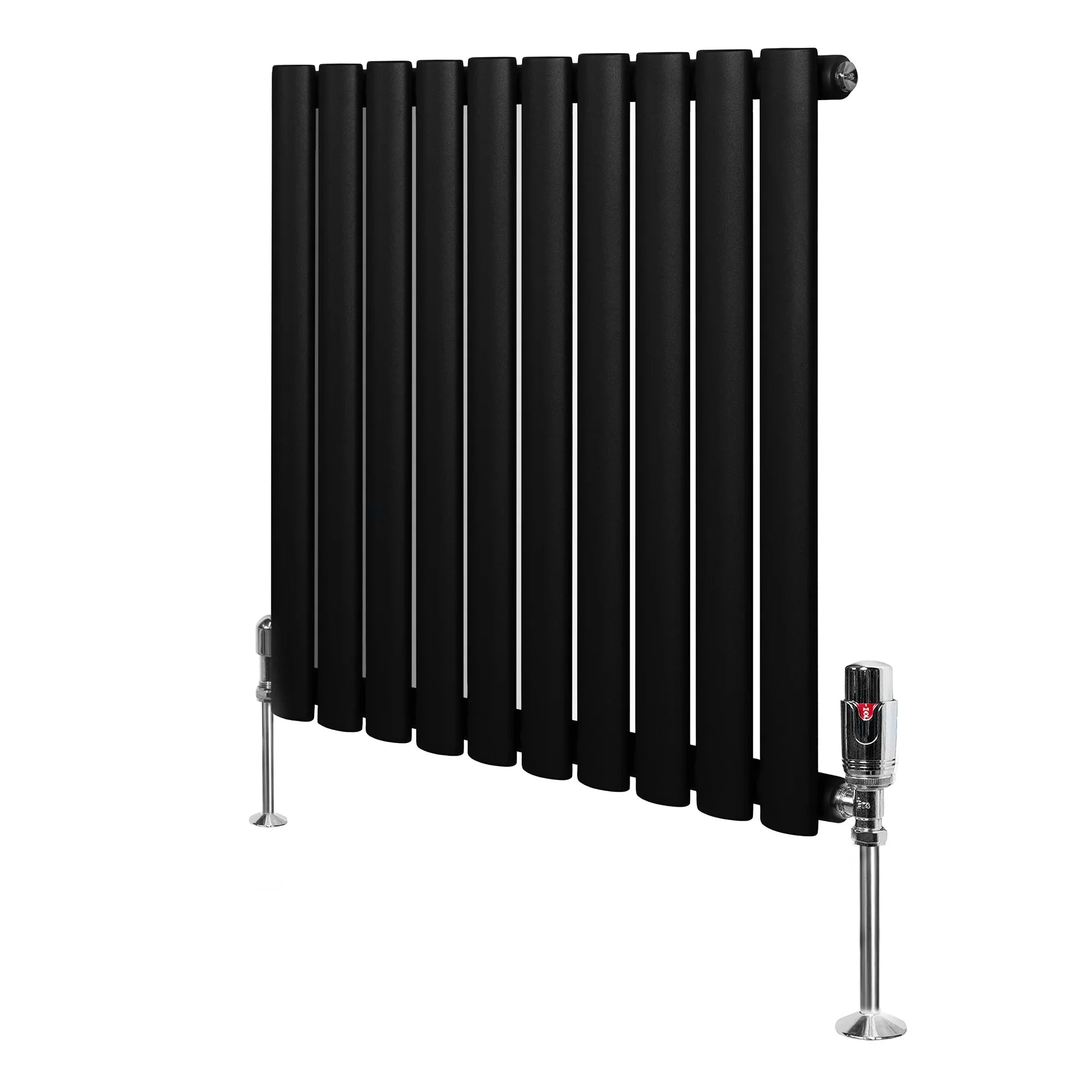 Oval Single Column Radiator & Valves – 600mm x 600mm – Black