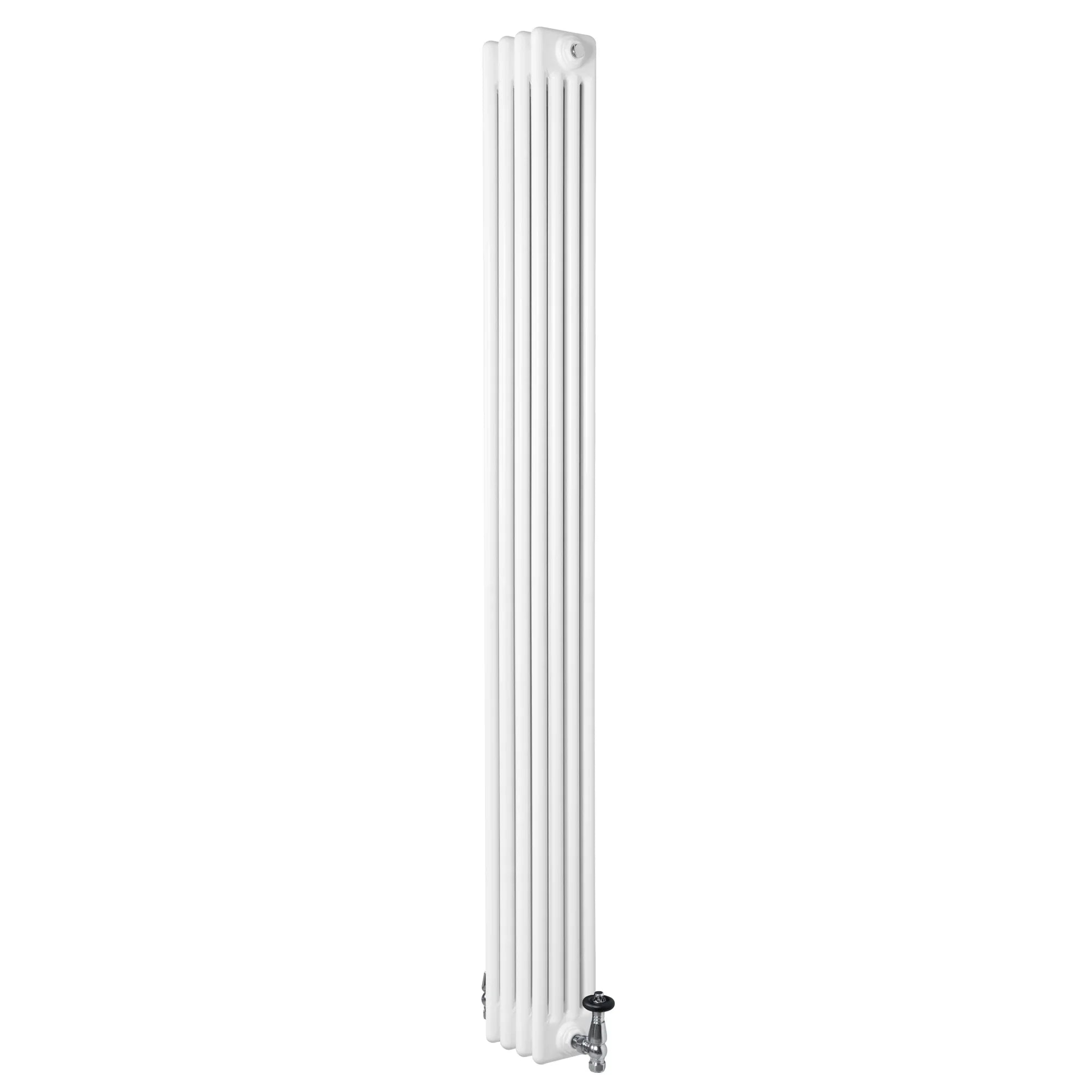 Traditional 4 Column Radiator & Valves - 1800 x 200mm -  White