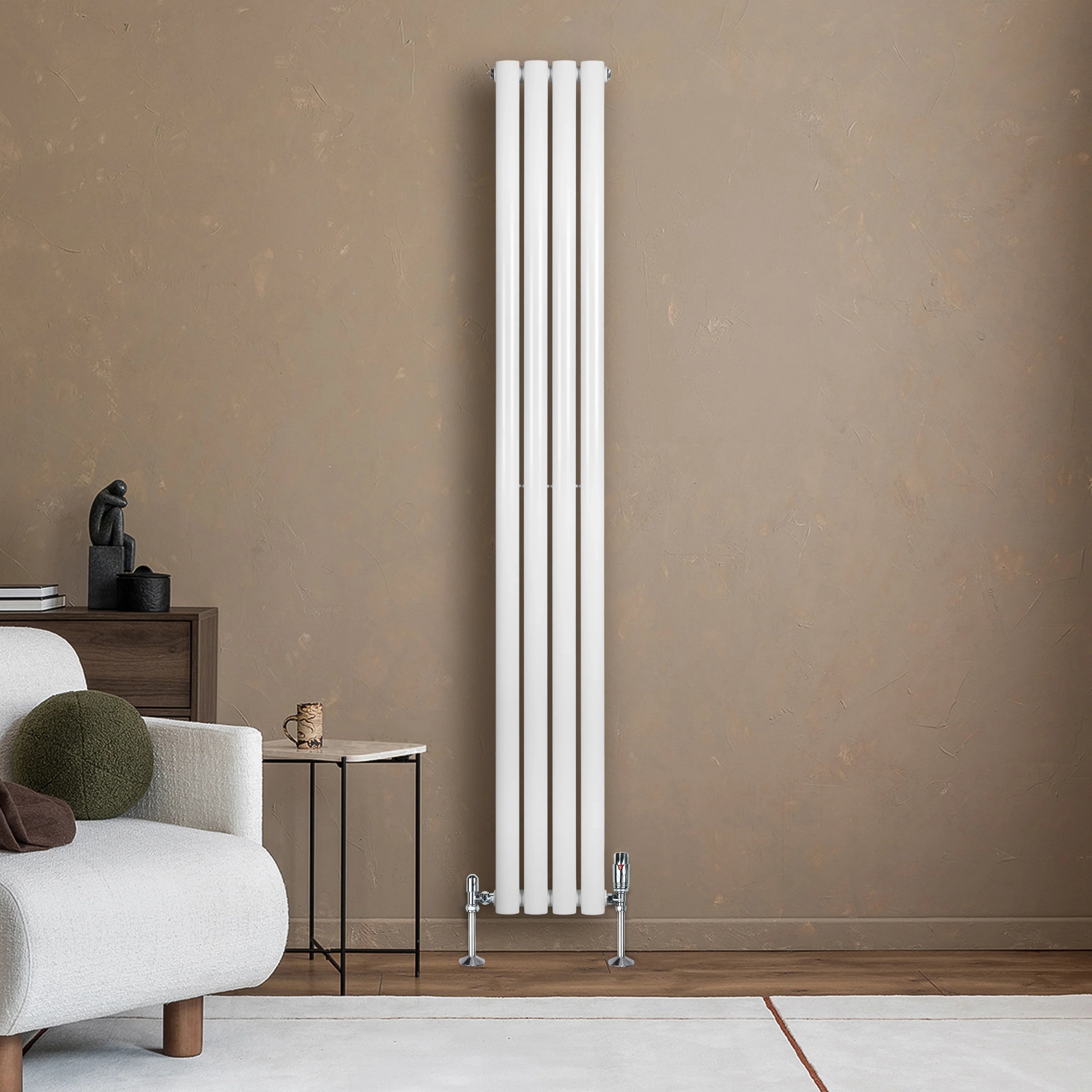 Oval Single Column Radiator & Valves – 1800mm x 240mm – White