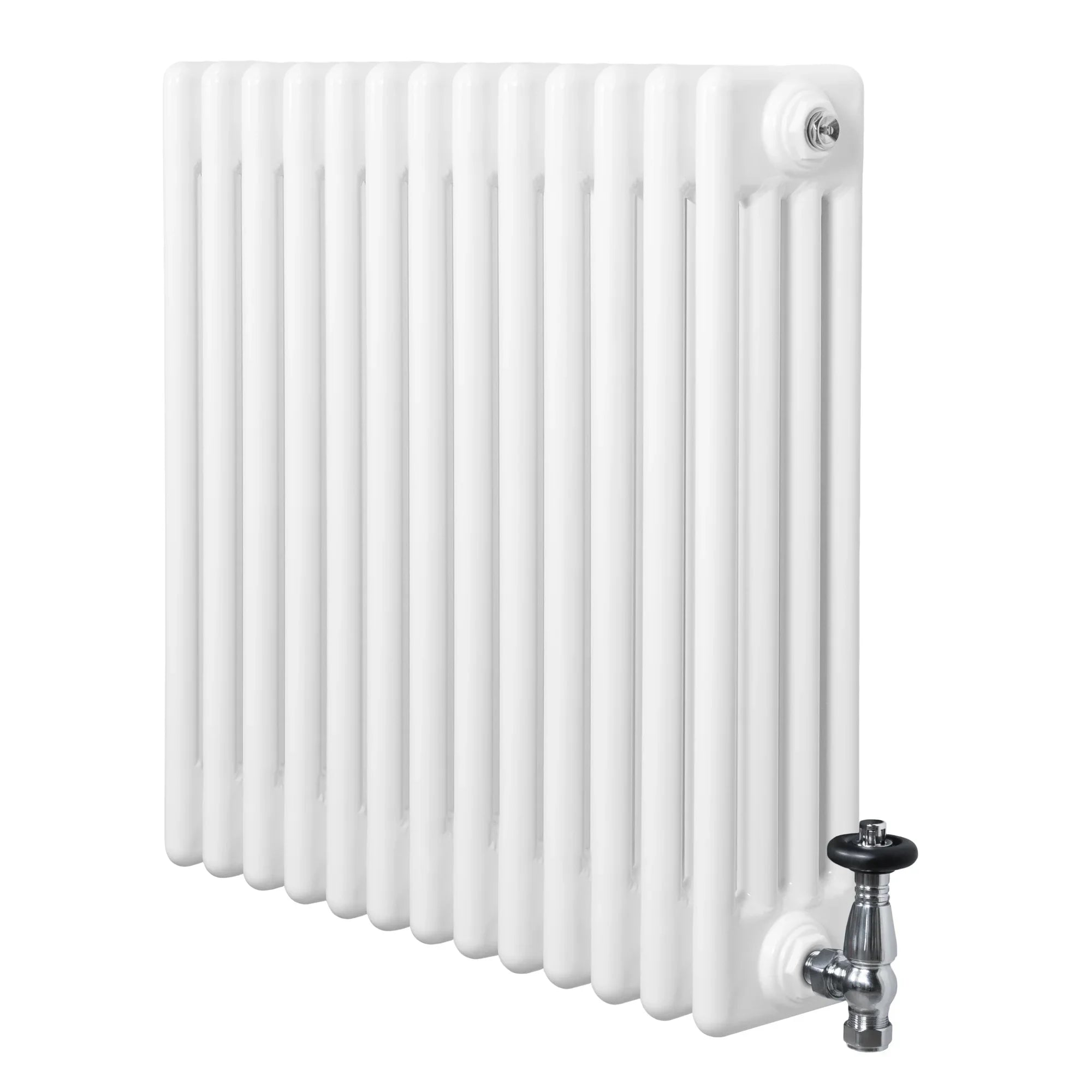 Traditional 4 Column Radiator & Valves - 600 x 605mm - White