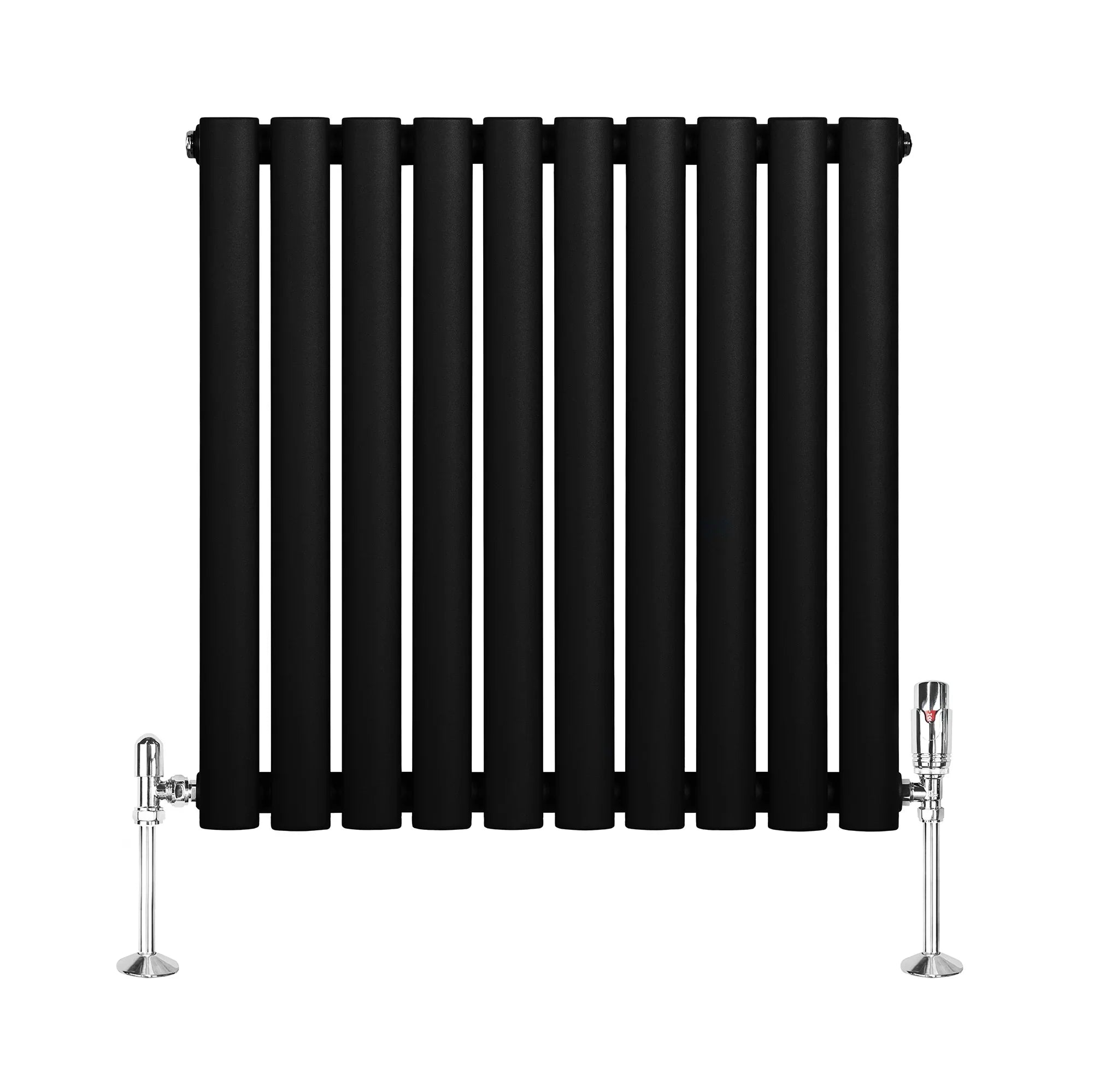 Oval Single Column Radiator & Valves – 600mm x 600mm – Black