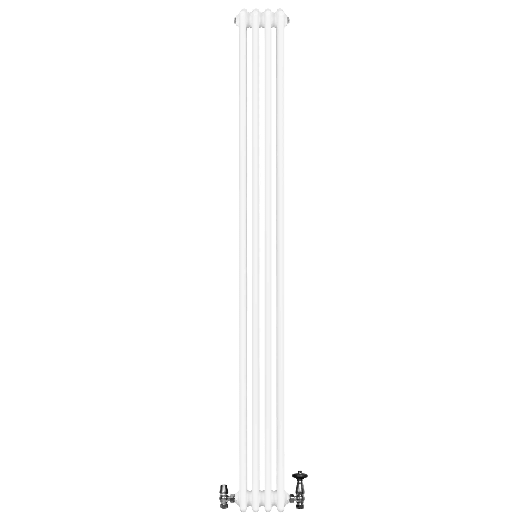 Traditional 4 Column Radiator & Valves - 1800 x 200mm -  White