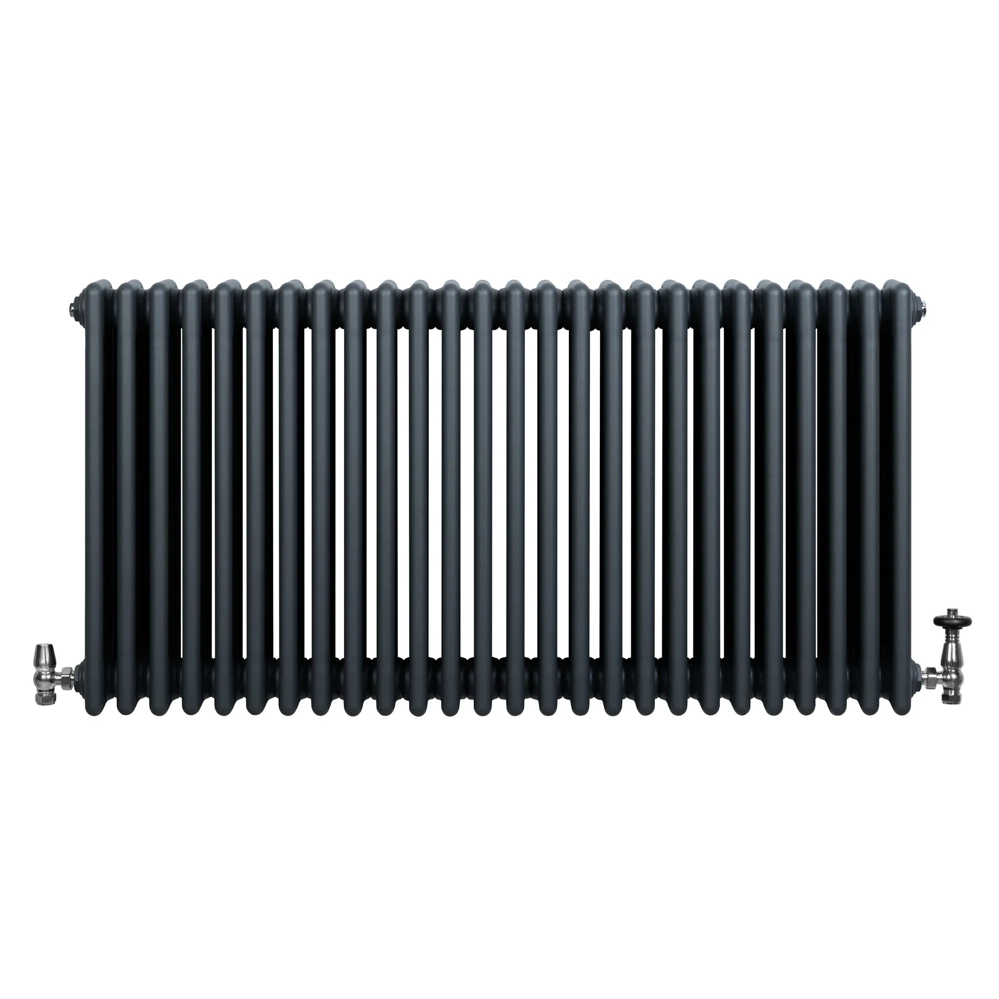 Traditional 4 Column Radiator & Valves - 600 x 1190mm - Anthracite Grey
