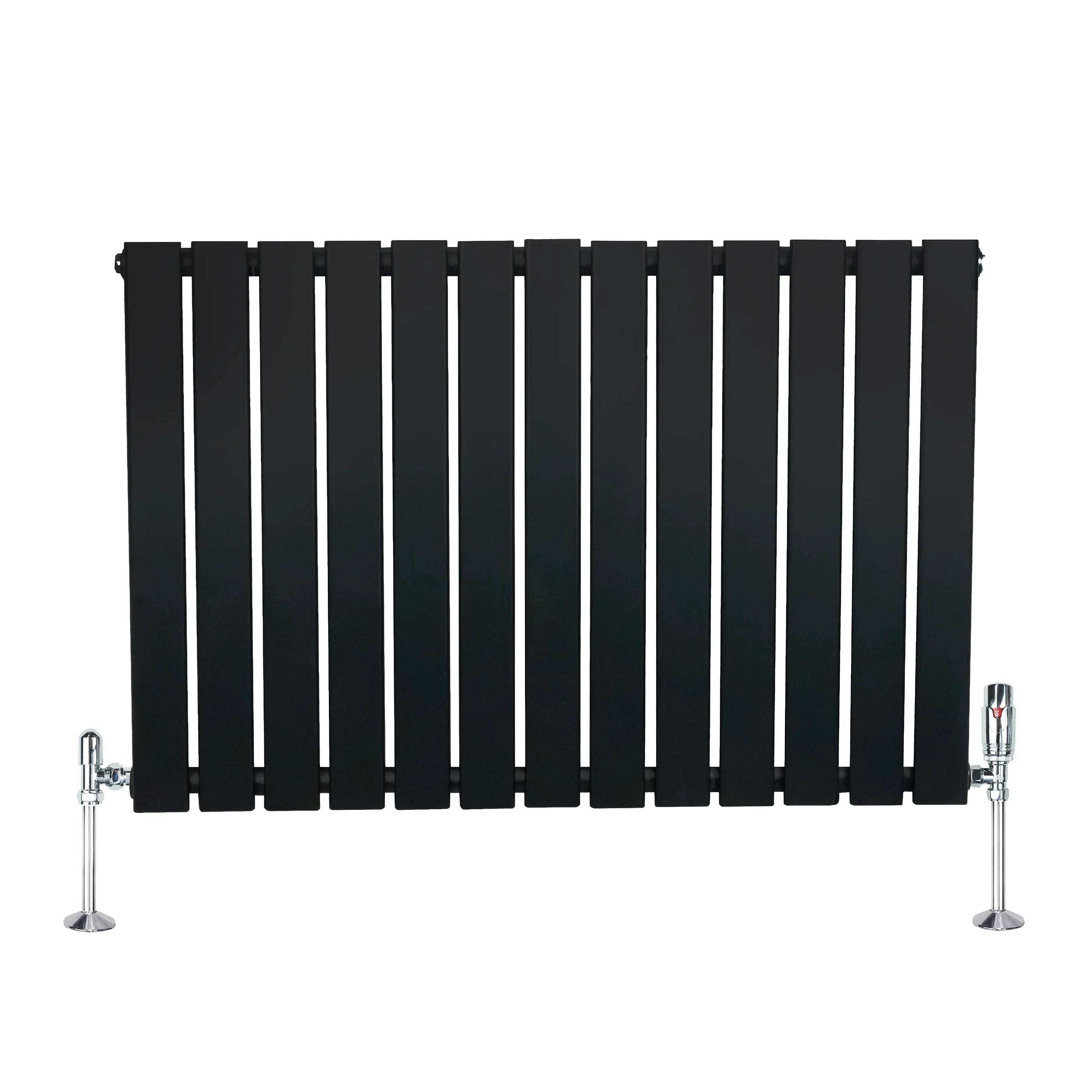 Flat Single Column Radiator & Valves – 600mm x 910mm – Black