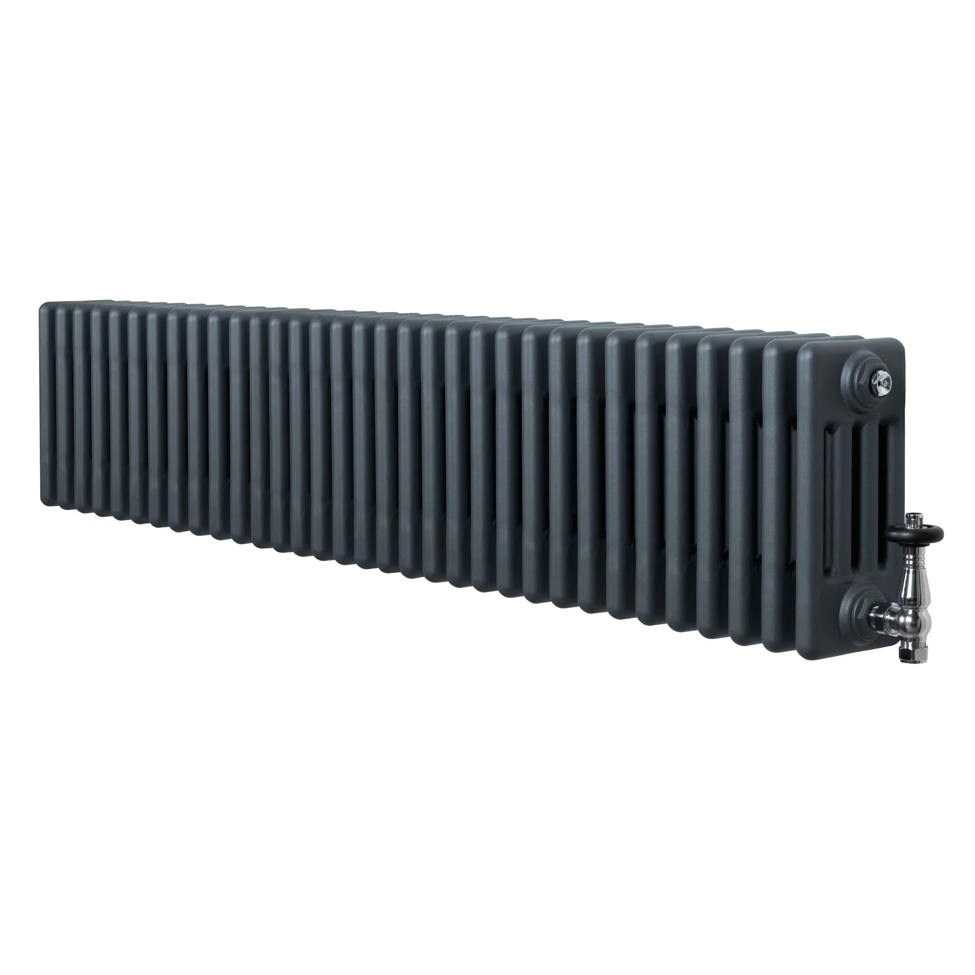 Traditional 4 Column Radiator & Valves - 300 x 1505mm - Anthracite Grey
